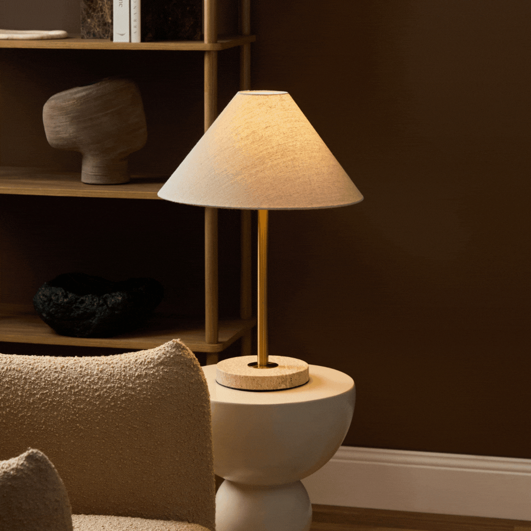 Phoebe Travertine Base Table Lamp - Modern Home & Office Lighting Decor for Bedroom, Living Room, Study