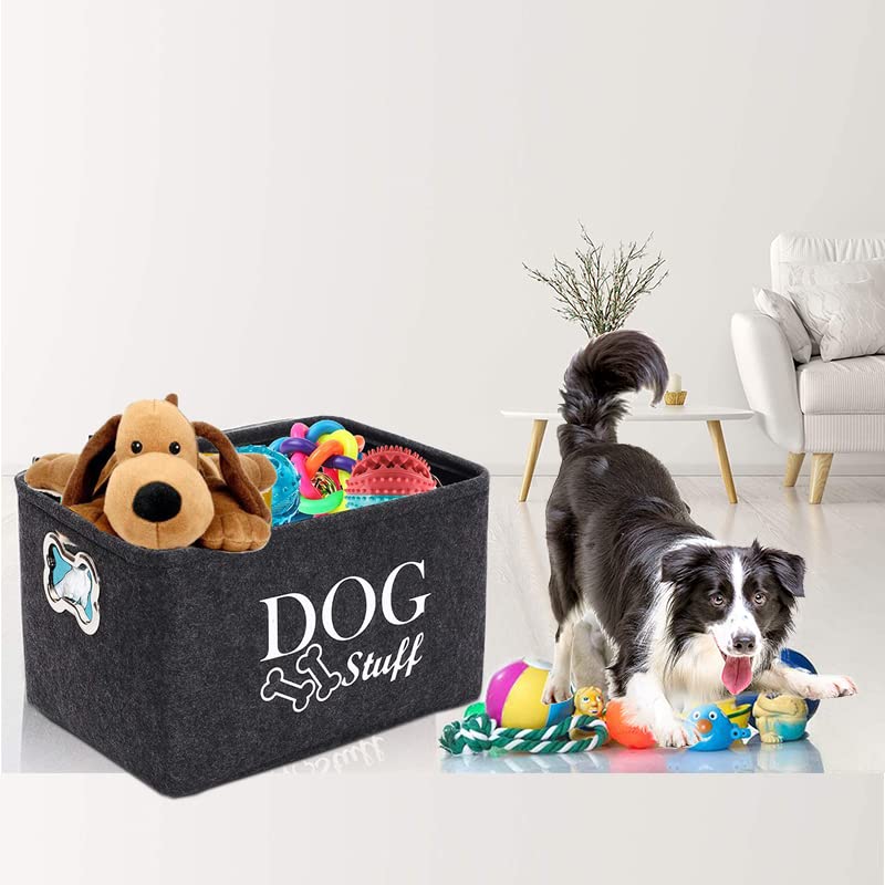 Durable Dog Toy Storage Basket with Metal Handles - Pet Toy Organizer Bin Box for Chew Toys, Balls & Accessories - Perfect for Living Room, Bedroom or Playroom Organization