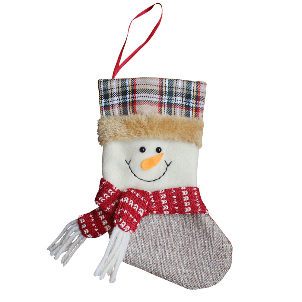 Large Christmas Stocking Socks - Classic Linen Xmas Gift Stocking Bags with Snowman & Tree Designs - Holiday Fireplace Hanging Decorations for Family Christmas Parties & Festive Home Decor