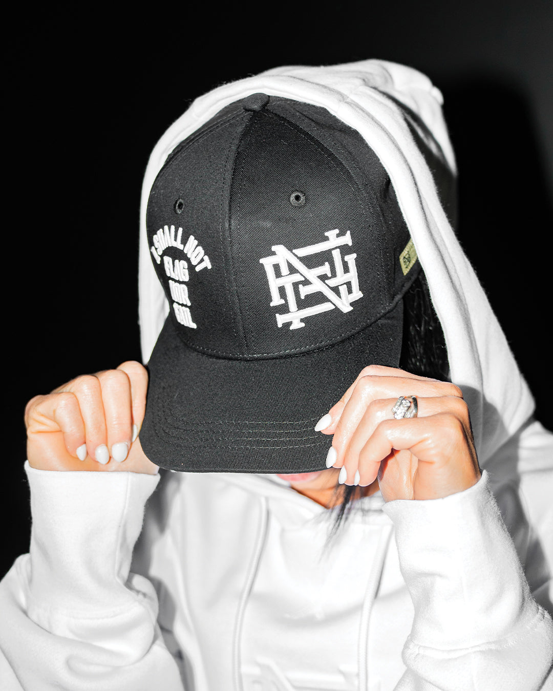 Embroidered Anthem Hat - White & Black | Adjustable Baseball Cap for Men & Women | Perfect for Sports, Outdoor Activities & Casual Wear