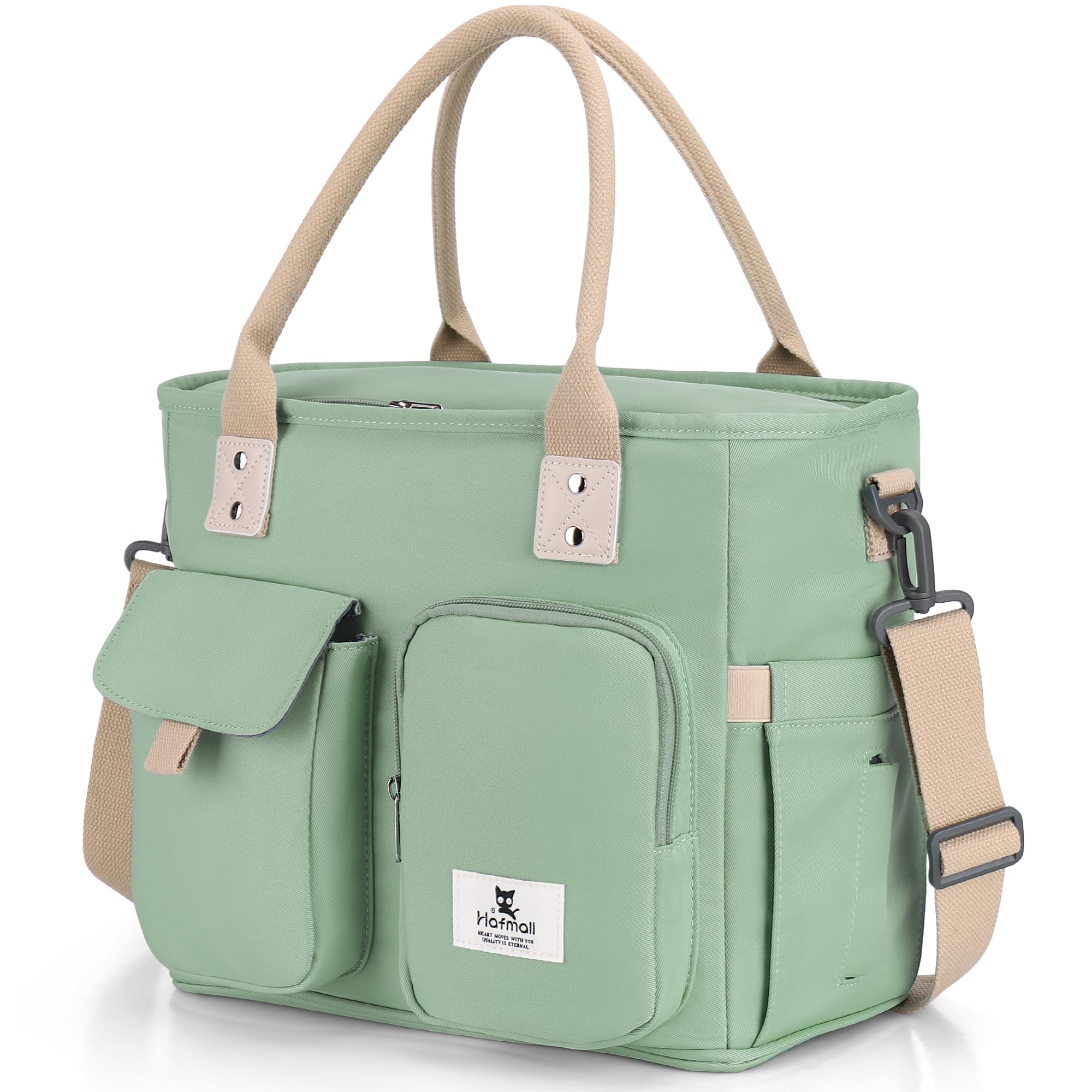 Hafmall Large Insulated Lunch Bag for Women & Men - Leakproof Lunch Box with Shoulder Strap, Wide Opening Reusable Lunch Tote for Work, Office, School, Picnic, Travel & Outdoor Activities - Eco-Friendly Green Lunch Bag