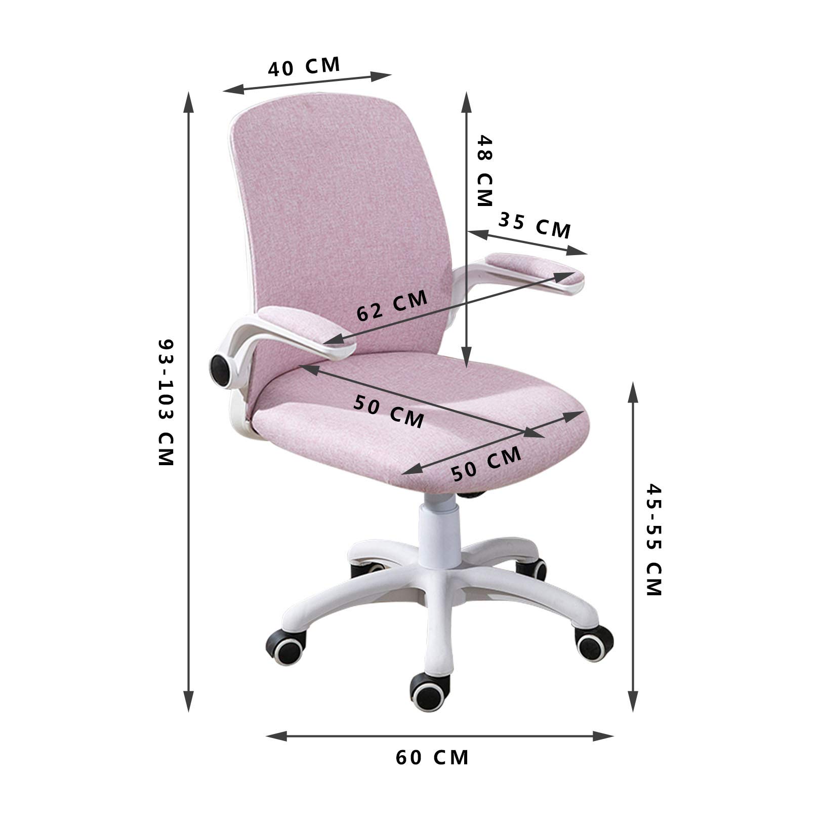 Ergonomic Swivel Desk Chair with Linen Fabric & Breathable Mesh High Back - Easy Assembly Pink Office Chair for Home & Workspaces - Perfect for Long Hours of Computer Work, Gaming, or Studying