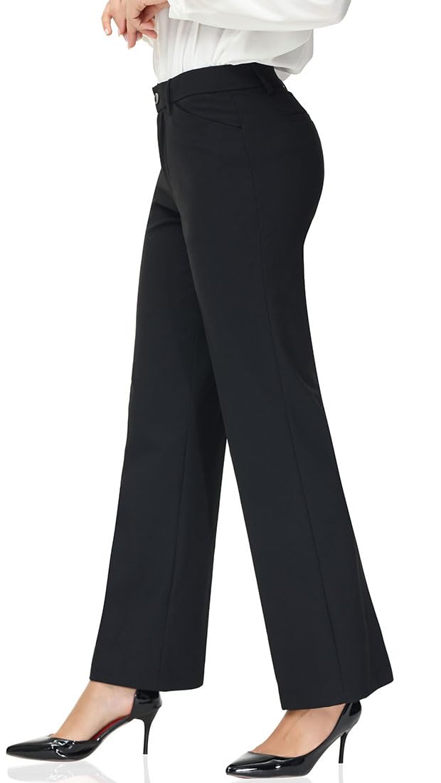 Soojun Women's Comfort Flex Waist Straight Leg Dress Pants - Professional Office Work Pants with Stretch for All-Day Comfort - Perfect for Business, Interviews & Formal Occasions