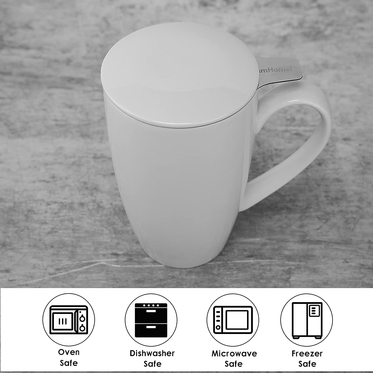 amhomel 16oz Porcelain Tea Mug with Infuser & Lid - Ceramic Tea Cup for Loose Leaf Tea, Coffee, Cocoa & Milk - Perfect Tea Gift Set for Tea Lovers (Set of 2, White) - Ideal for Home, Office & Gifting