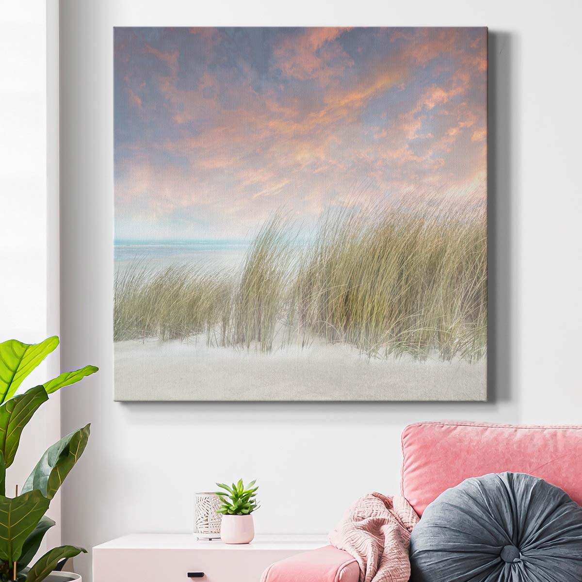 Premium Gallery Wrapped Canvas Wall Art - Abstract Ocean Beach Landscape Painting - Modern Square Artwork for Home & Office Decor - Ready to Hang - Perfect for Living Room, Bedroom or Workspace