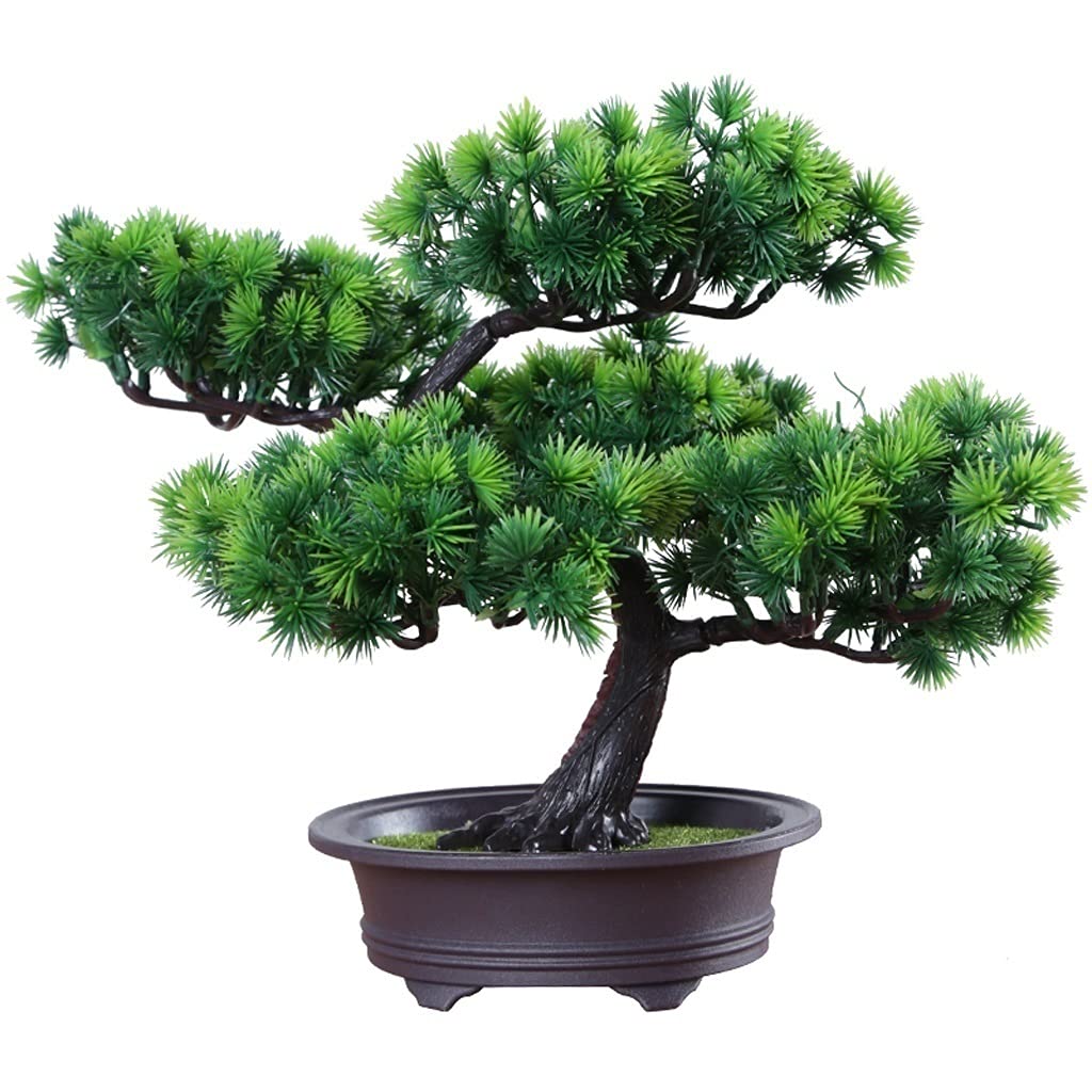 Artificial Bonsai Tree - Lifelike Welcoming Pine Potted Plant, Small Fake Green Bonsai for Home & Office Decor | Perfect for Living Room, Desk, Zen Garden & Gift Giving