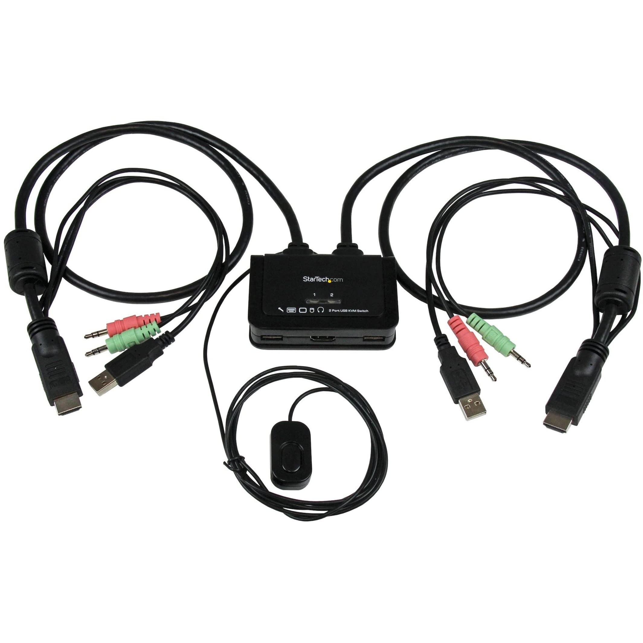 StarTech.com 2 Port USB HDMI KVM Switch with Audio & Remote Control - USB Powered HDMI KVM for Dual Monitor Setup - SV211HDUA Black - Perfect for Home Office, Gaming & IT Workstations