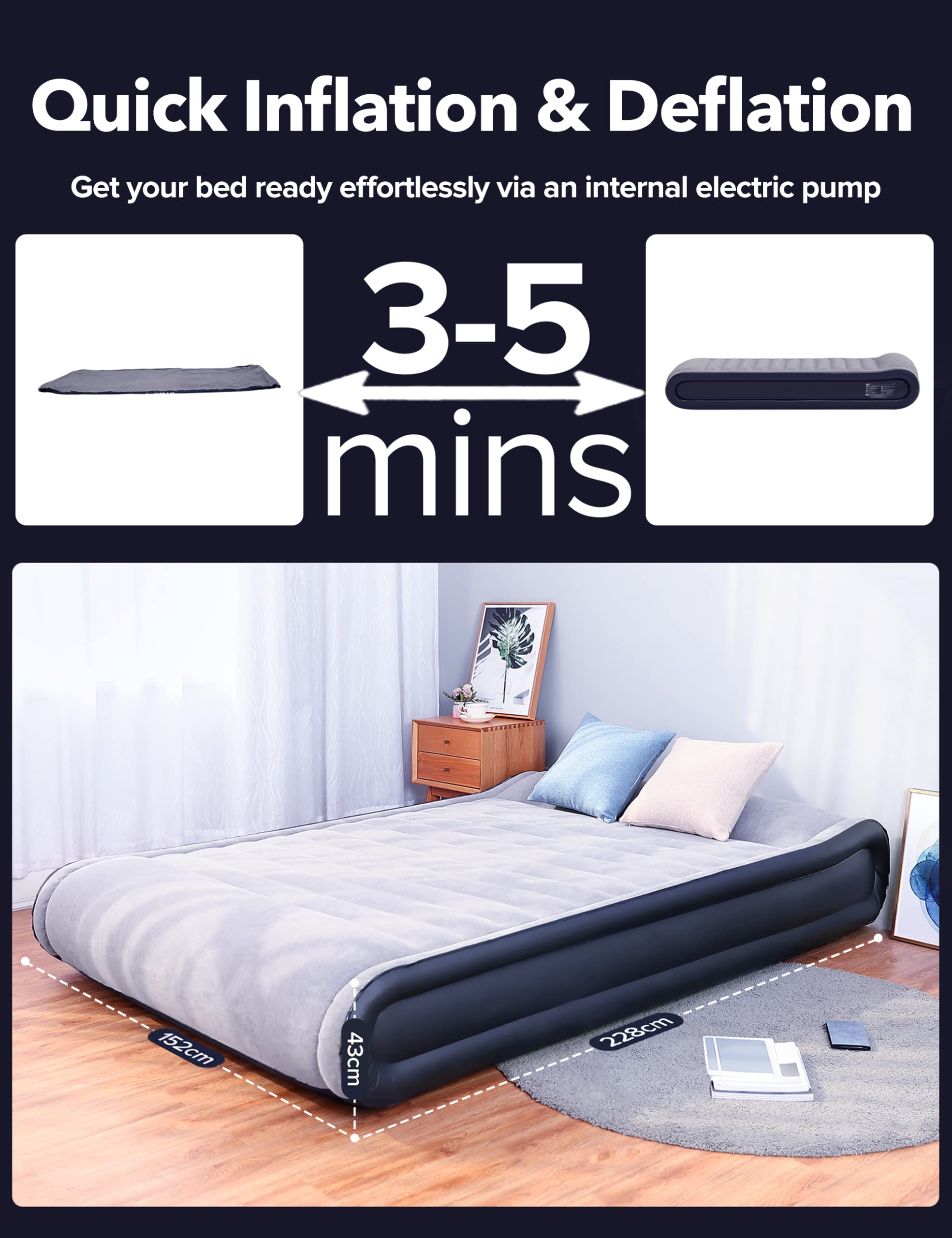 **Queen Air Mattress with Built-in Pump - Inflatable Comfortable Mattress for Camping, Home & Guest Use - Durable High Luxury Air Bed for Family, Elderly & Travel - Perfect for Indoor, Outdoor & Emergency Use**
