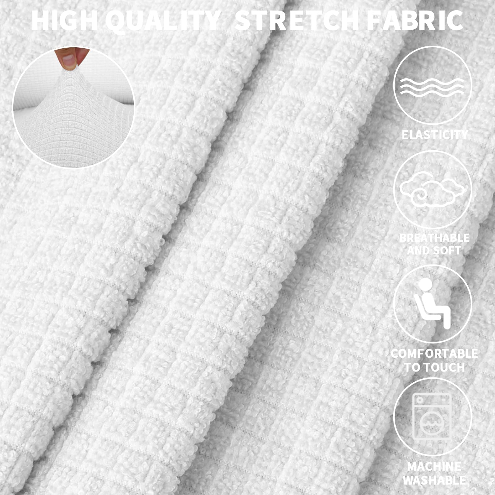 JIVINER High Stretch 3-Cushion Sofa Cover - 1-Piece Extra Large Elastic Slipcover with Anti-Slip Bottom | Furniture Protector for Pets | Perfect for Living Room, Family Room & Pet-Friendly Homes (White, XL)