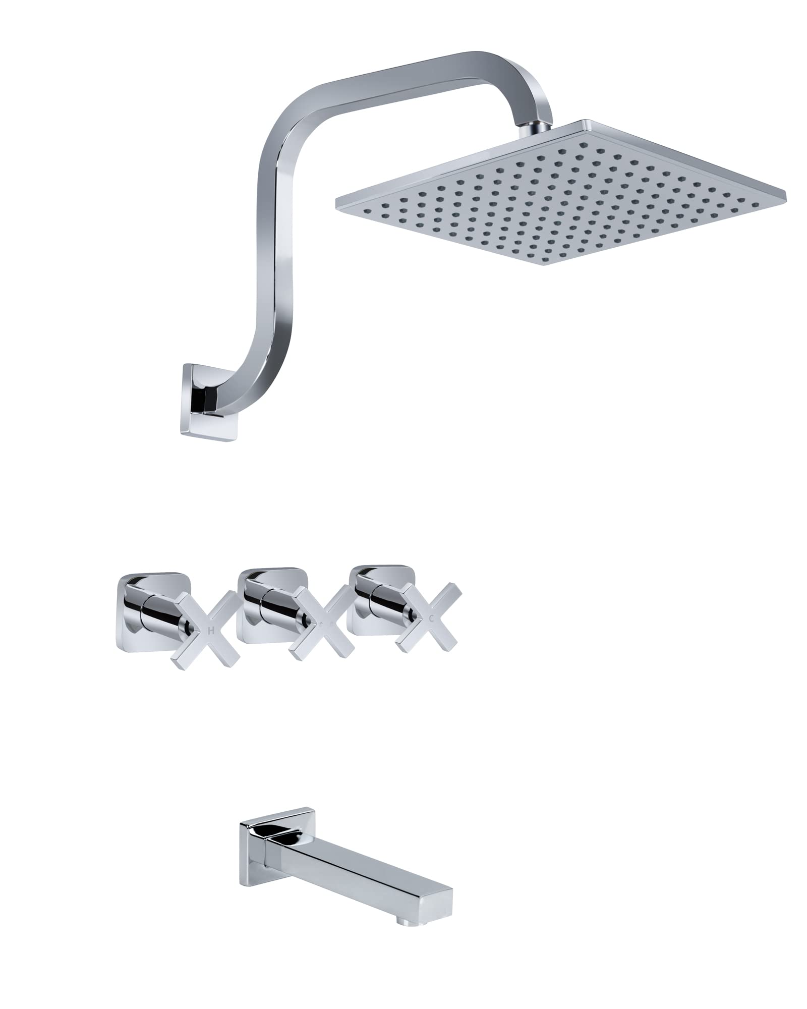 PHASAT 3-Handle Tub and Shower Faucet Set with 9