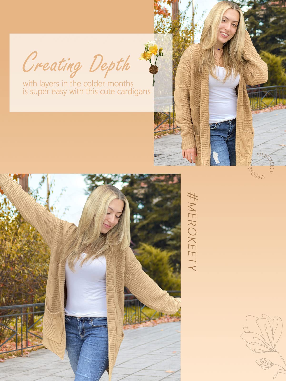 MEROKEETY Women's 2025 Long Sleeve Cable Knit Cardigan Sweater - Open Front Fall Winter Coat - Cozy Oversized Knitwear for Office, Date Night & Casual Outfits