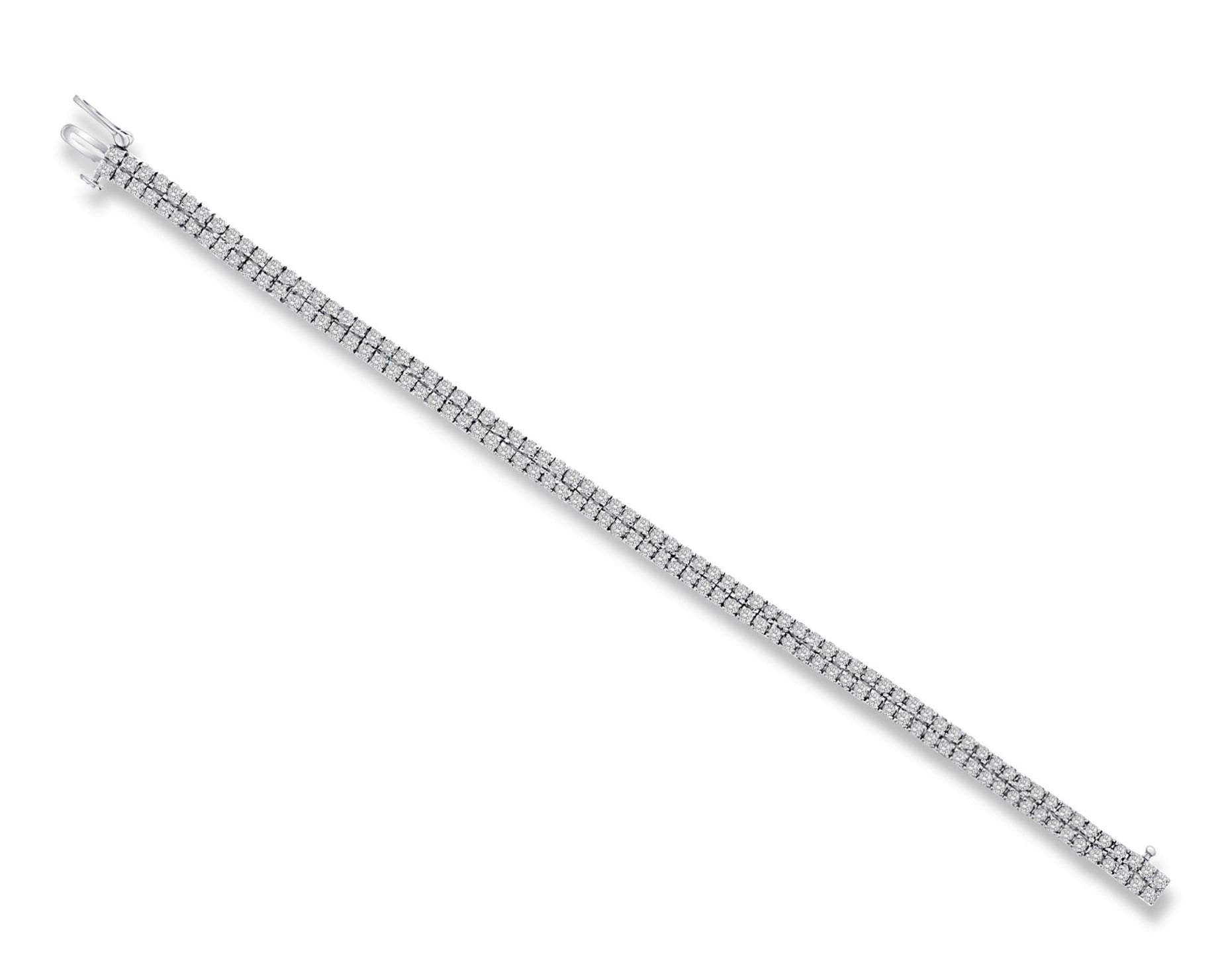 14K White Gold Double Row Diamond Line Bracelet - Elegant Stackable Jewelry for Women, Perfect for Weddings, Anniversaries & Everyday Wear
