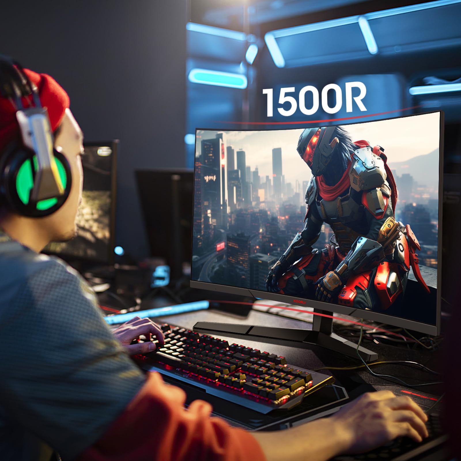 KOORUI 27 Inch Curved Gaming Monitor - Full HD 1080p, 180Hz Refresh Rate, 1500R VA Panel, 99% sRGB, Adaptive Sync, DisplayPort & HDMI Ports, Eye Care Technology, VESA Mount Compatible - Perfect for Esports, PC Gaming & Home Office Setup
