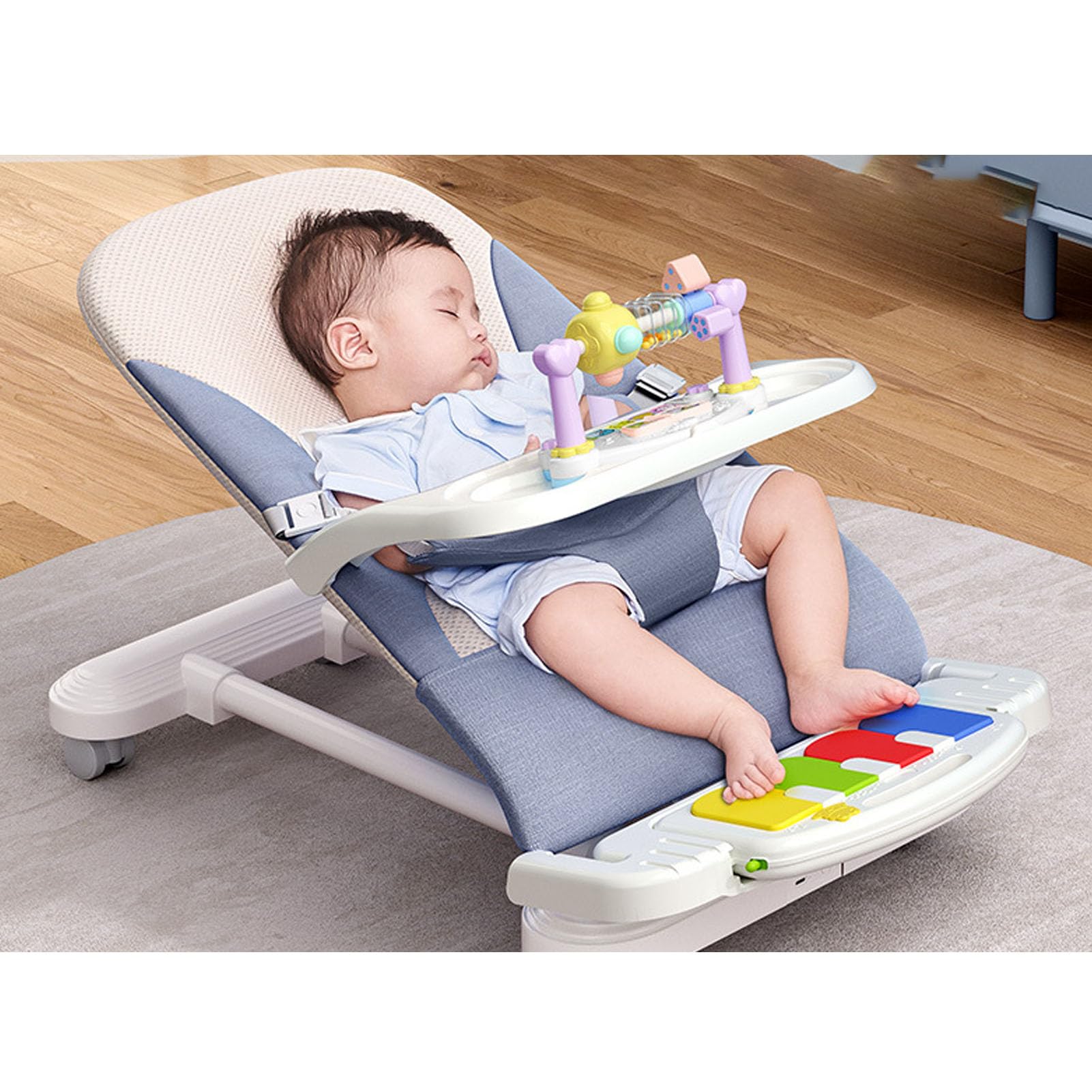 Baby Rocking Chair with Removable Food Tray, Universal Wheels & Musical Foot Piano - Perfect for Nursery, Playtime & Feeding - Safe & Comfortable Infant Rocker for Newborns & Toddlers
