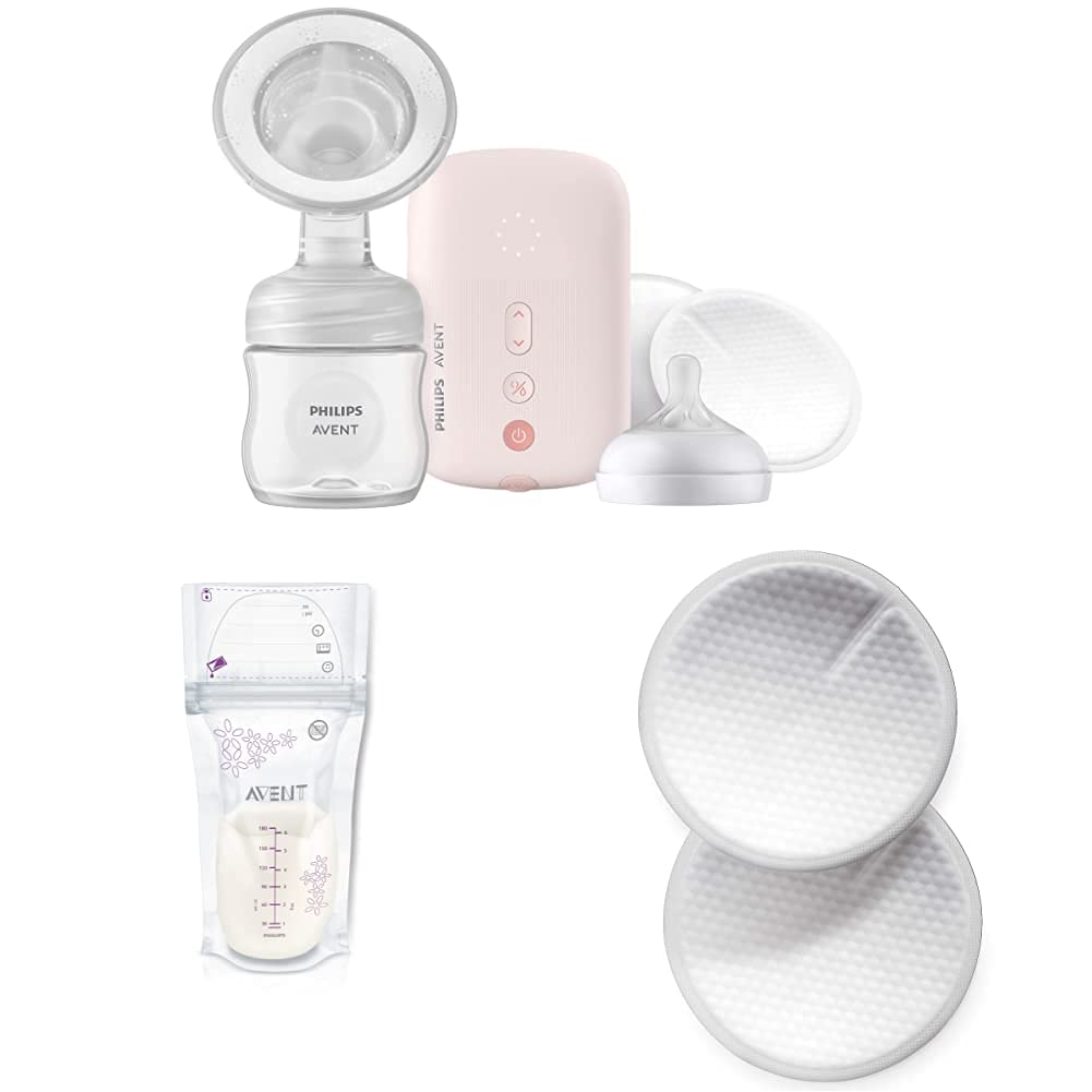 Philips Avent Single Electric Breast Pump with 50 Breast Milk Storage Bags (6oz) & 100 Disposable Nursing Pads - Complete Breastfeeding Bundle for New Moms - Perfect for Pumping, Storing & Leak Protection at Home or Work