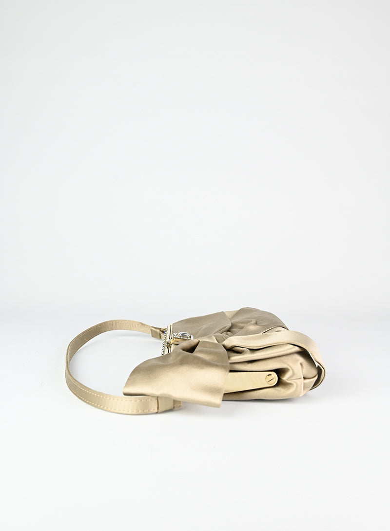 Valentino Satin Handbag in Champagne Color - Elegant Evening Bag for Parties, Weddings & Special Occasions