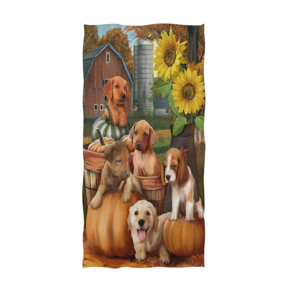 ALAZA Ultra Soft Cute Dogs & Sunflowers Hand Towel Wash Cloths - 16x30 Inch Bath Towel for Bathroom, Hotel, Gym, Spa, Beach & Workout - Perfect for Pets, Home Decor & Gift Giving