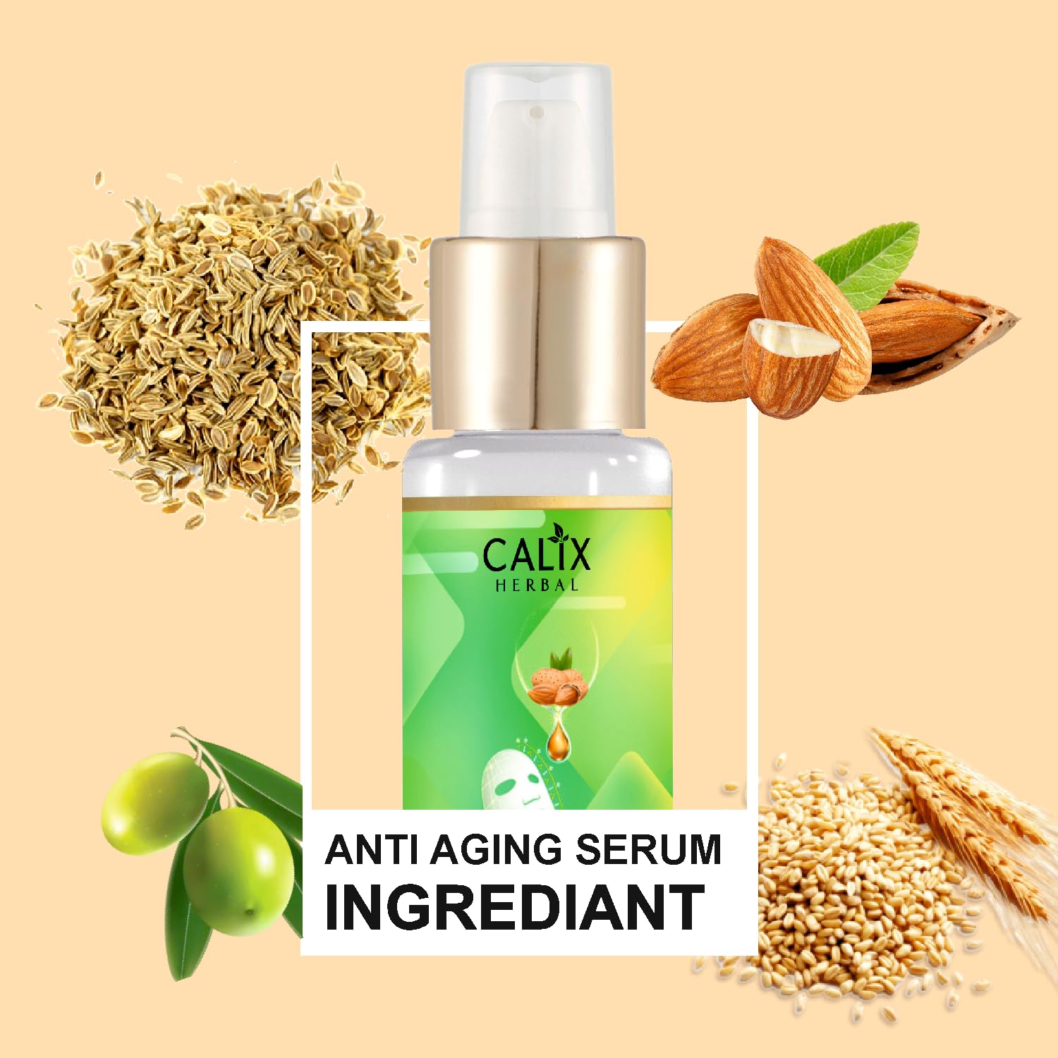 Calix Herbal Organic Ayurvedic Anti-Aging Face Serum for Men & Women – Reduce Wrinkles, Tighten Skin & Brighten Complexion | All Skin Types | 60ml | Perfect for Daily Skincare Routine & Nighttime Anti-Wrinkle Treatment