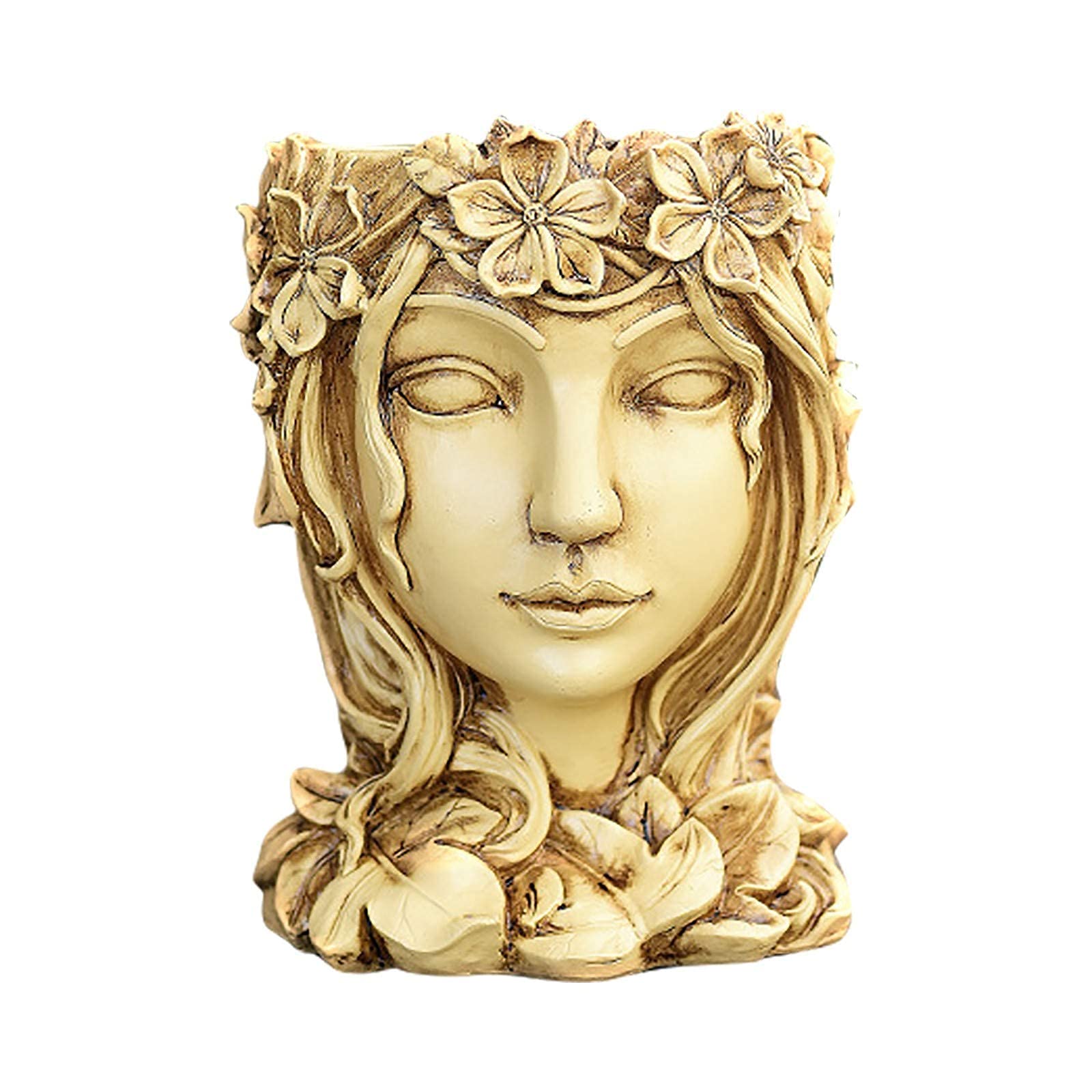 Girl Face Resin Head Planter Pot - Handcrafted Outdoor Garden Decor, Home Ornament, 15.8x14.5x20cm Gold - Perfect for Succulents, Herbs & Indoor/Outdoor Plant Display