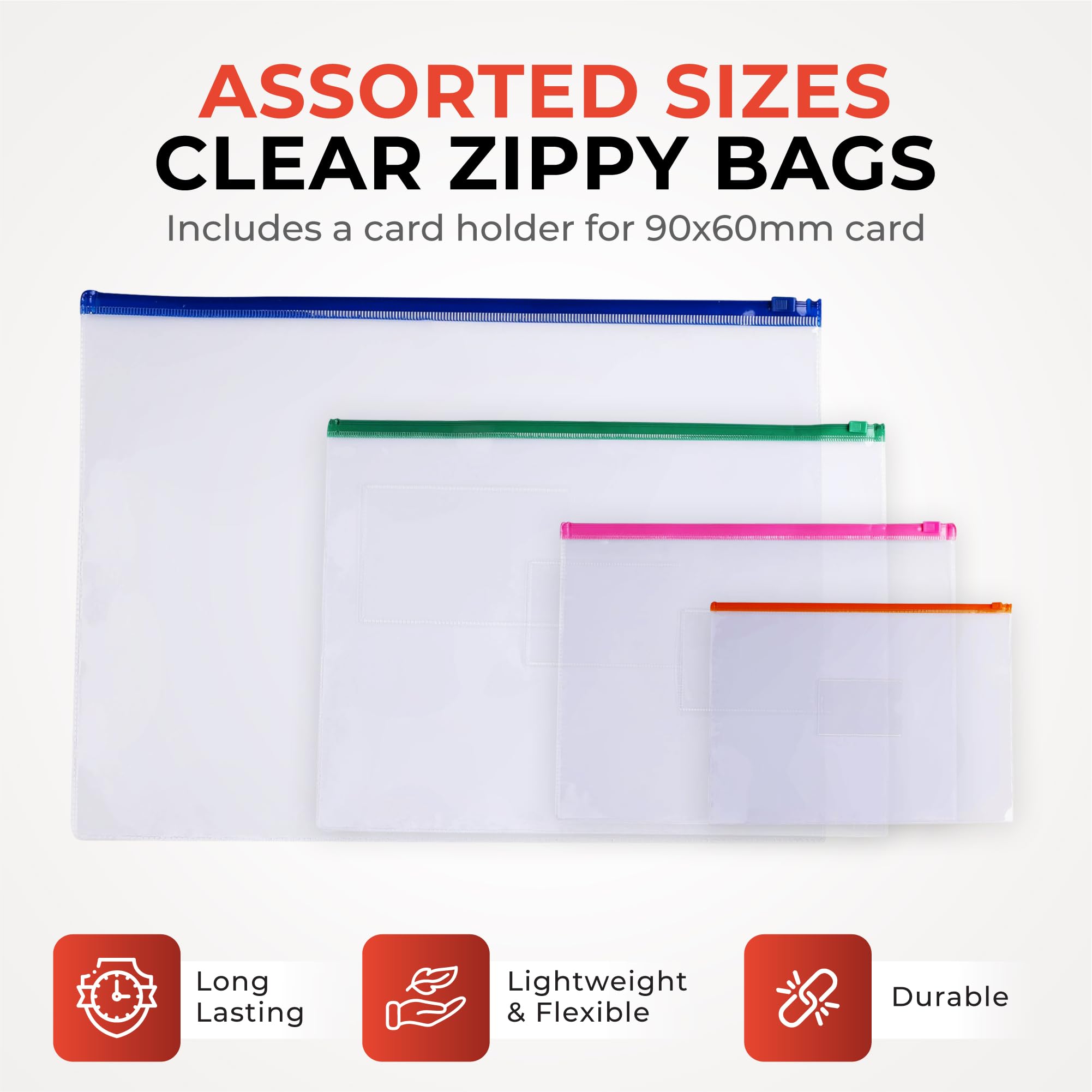 12 Pack A3 Clear Zippered Bags with Black Zipper - Perfect for Artwork Storage, School Projects & Office Organization