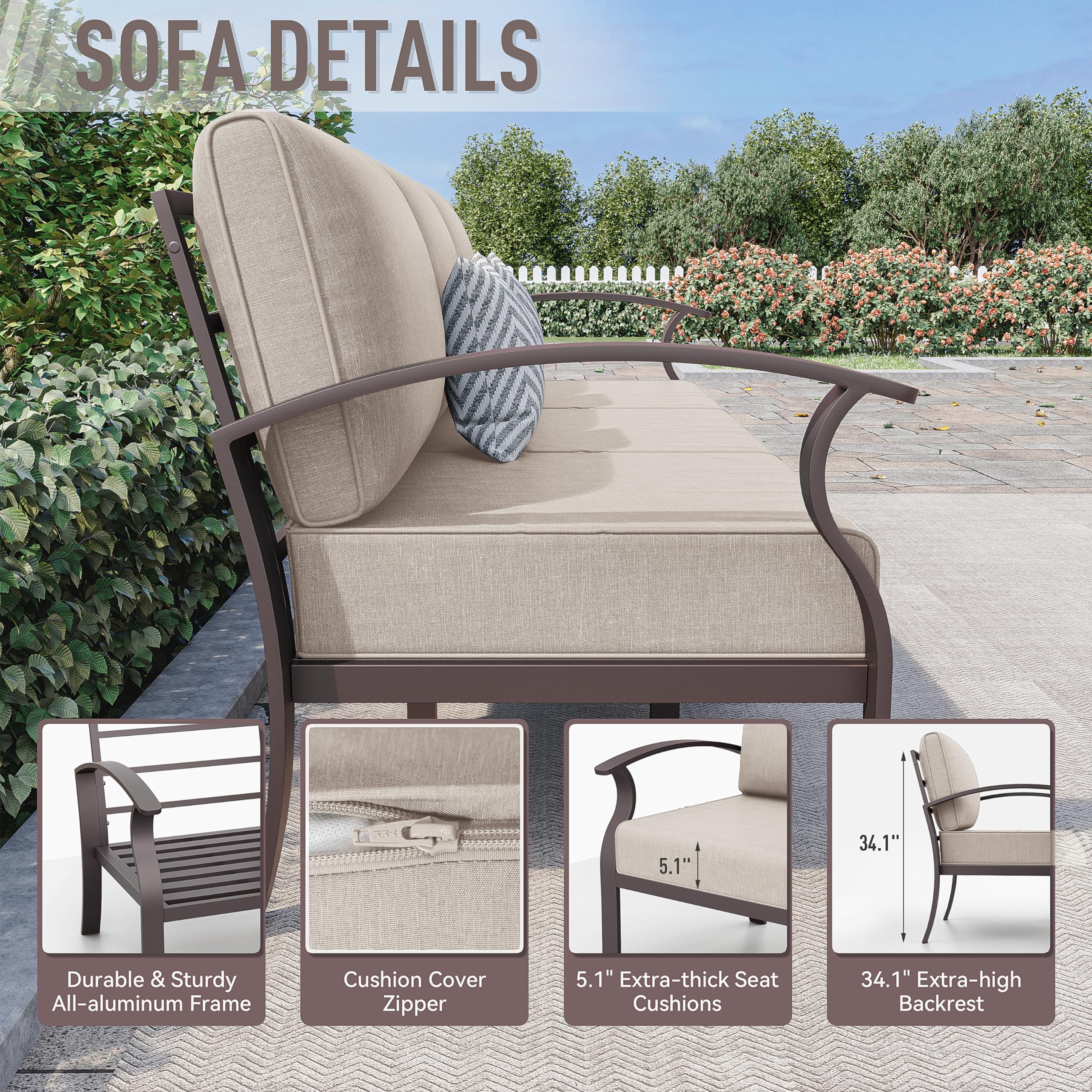 8-Piece Aluminum Patio Furniture Set - Modular Outdoor Sectional with Swivel & Rocking Sofas, Coffee Table - Durable Metal Conversation Set for Deck, Backyard, Lawn, Sand - Perfect for Outdoor Entertaining & Relaxation