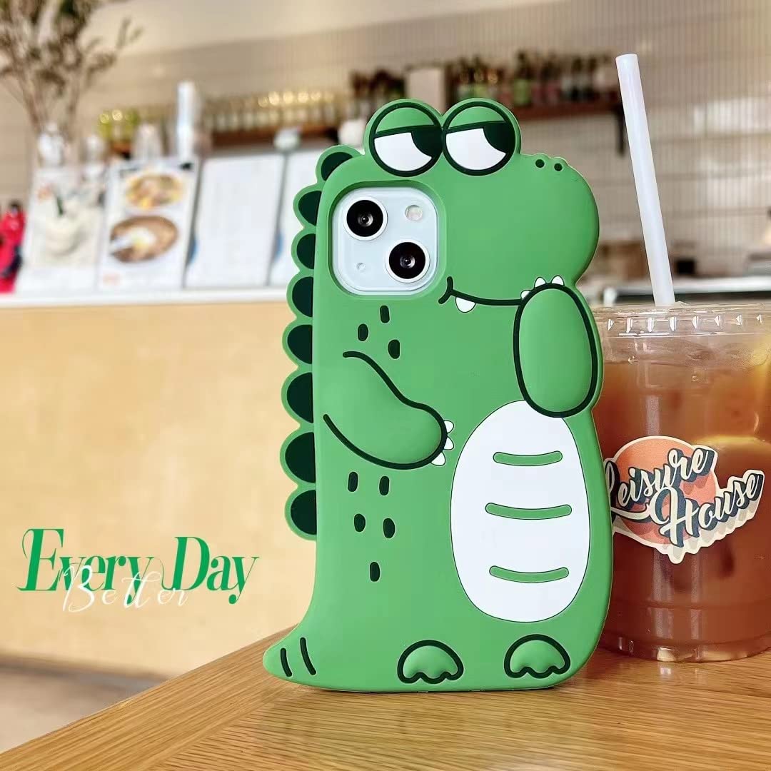 3D Cartoon Crocodile Soft Silicone Shockproof Phone Case for iPhone 12/12 Pro - Cute Kawaii Protective Green Cover for Women & Girls | Perfect for Daily Use, School, Work & Travel
