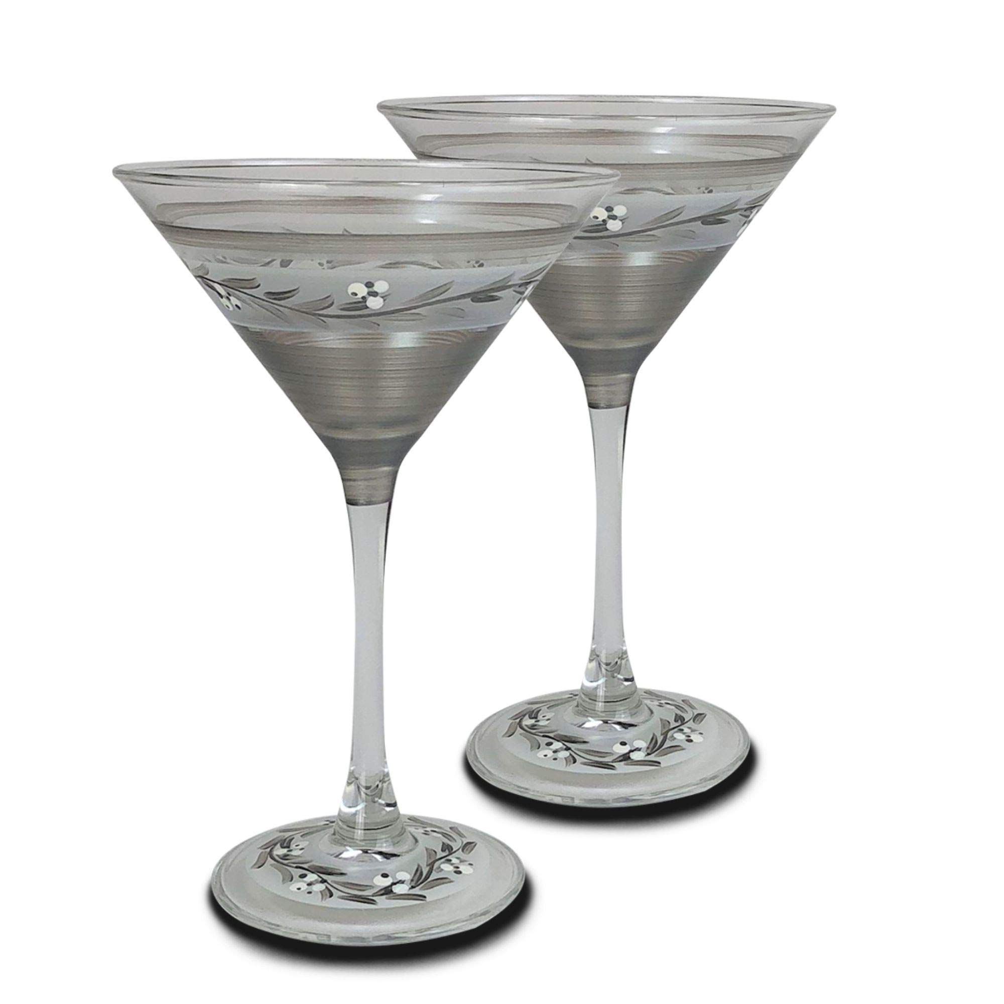 Hand Painted Pewter Vine Martini Glasses Set of 2 - 7.5 oz Elegant Stemware for Cocktail Parties, Wedding Gifts & Home Bar Decor