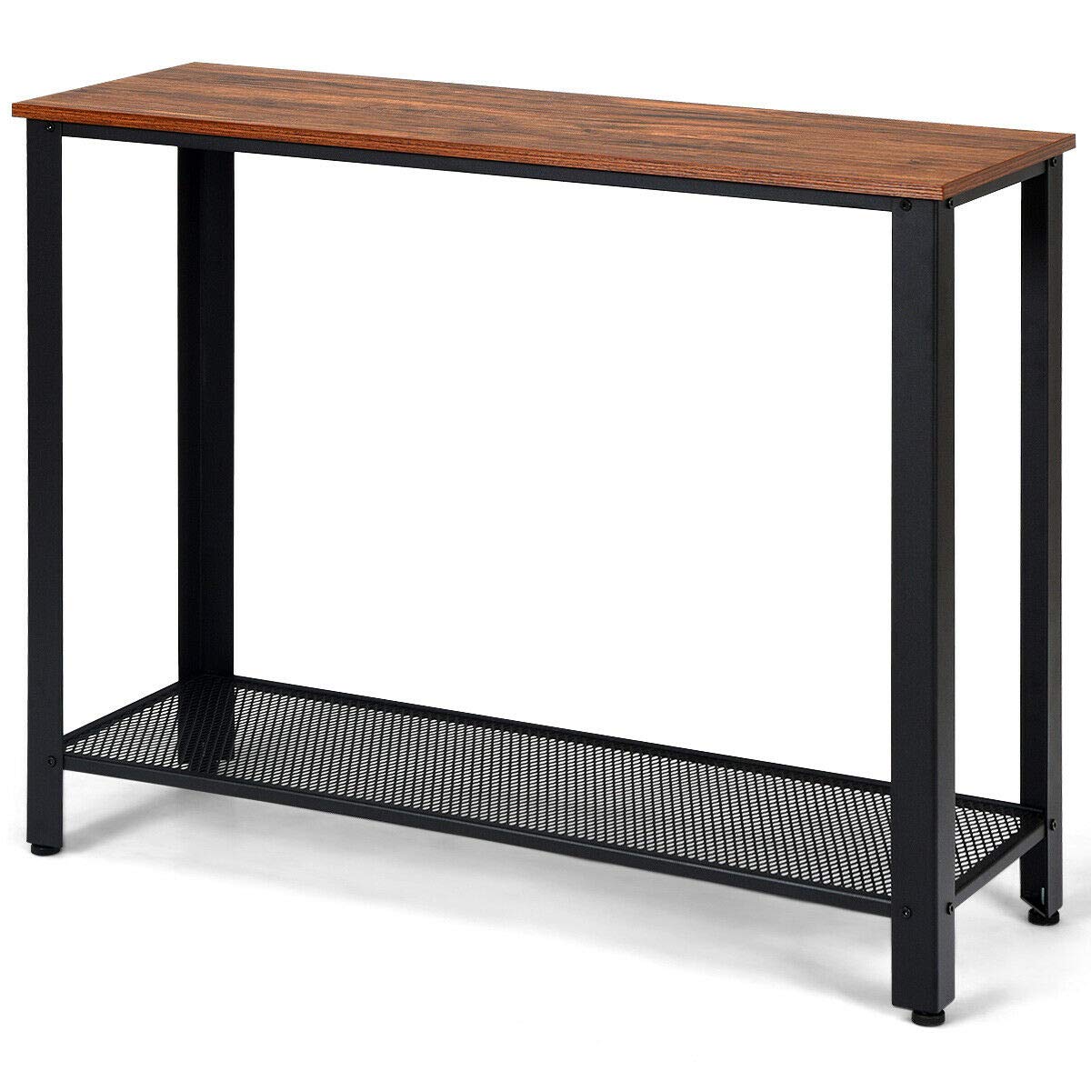 Vintage Style Console Table with Storage Shelf - Sturdy Metal Frame & Wood Top - Durable, Scratch-Resistant, Easy to Clean - Perfect for Entryway, Living Room, Bedroom - Black
