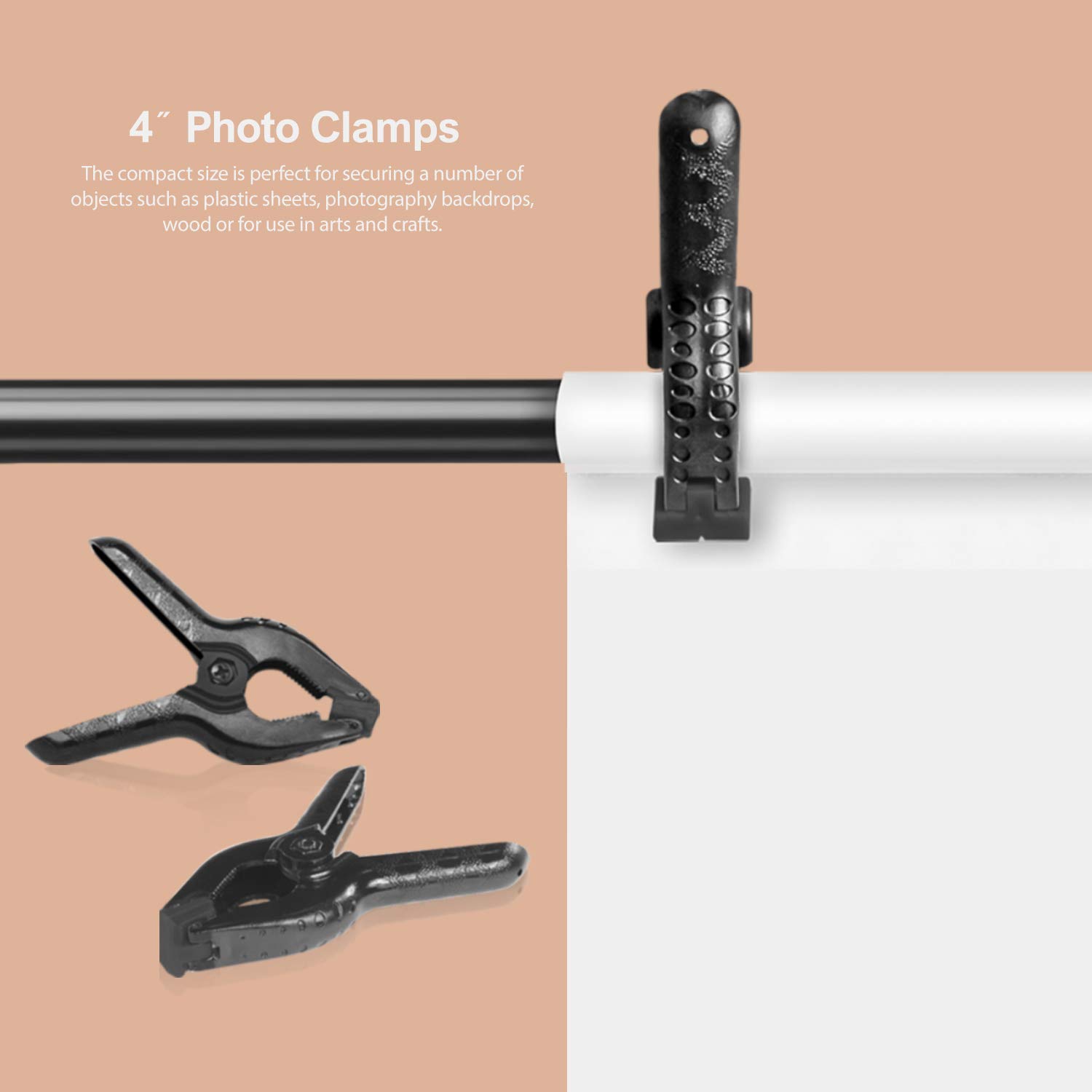 LimoStudio (6 Pack) 4.5 Inch Black Spring Clamps - Heavy Duty Studio Clips for Canvas, Muslin, Paper, Backdrop, Woodworking - Strong Grip with Flexible Teeth - Perfect for Photography, Art Projects & DIY Crafts