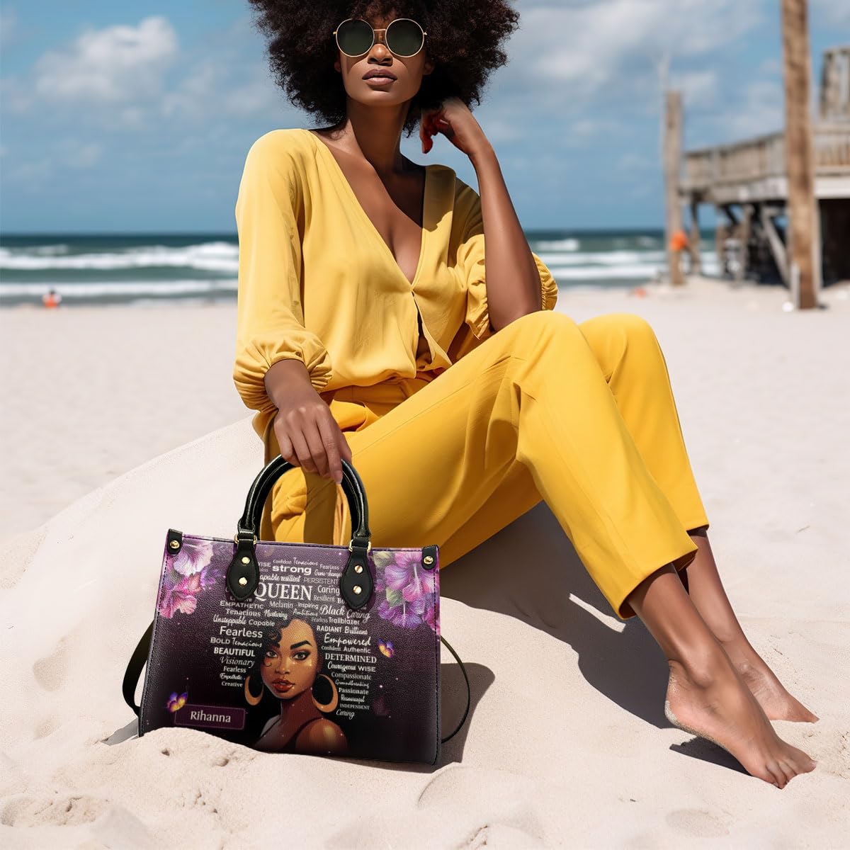 Custom Leather Handbag for African American Women - Personalized Christmas Gift for Her - Perfect for Work, Date Night & Special Occasions