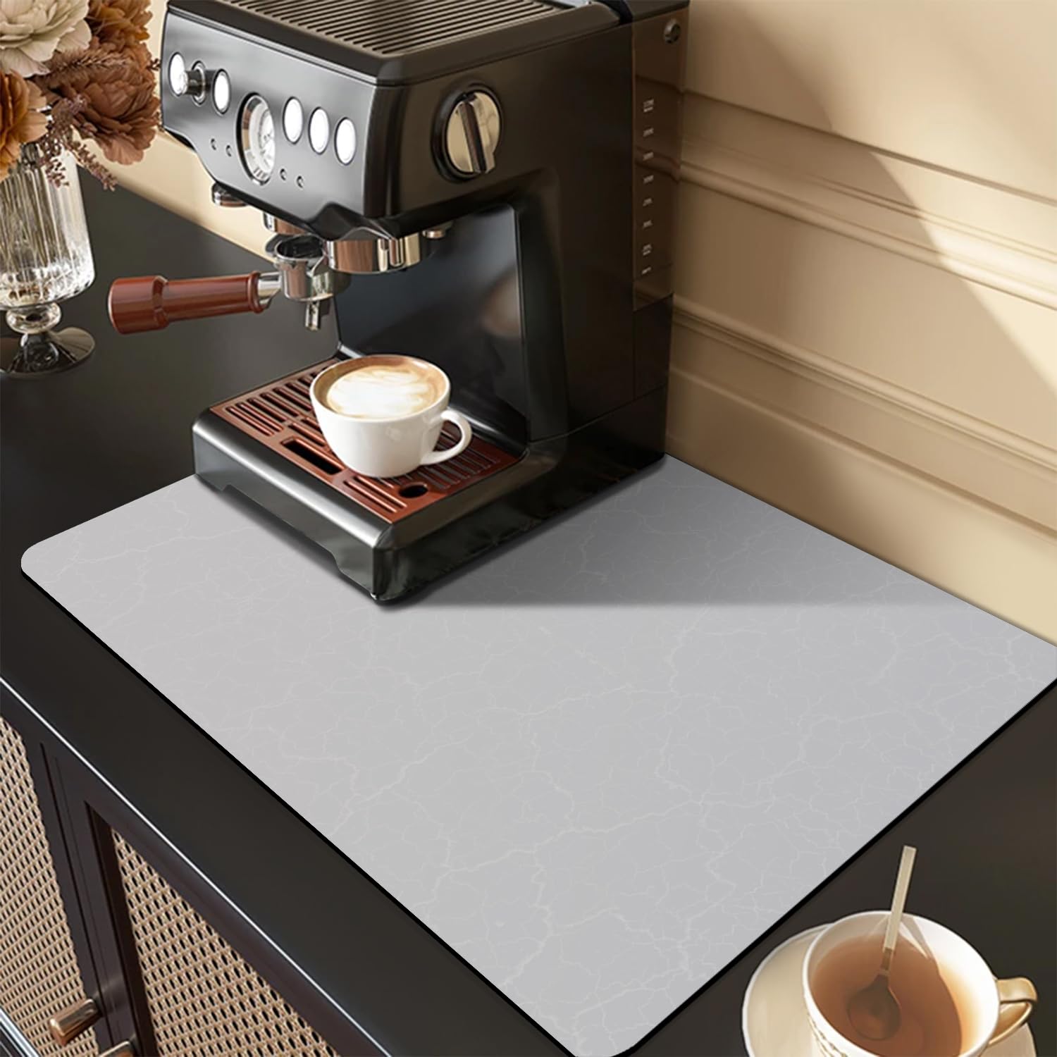 Golener Silicone Coffee Bar Tray - Heat Resistant Hot Mat for Under Coffee Maker, Dish Drying Rack - Marble Gray - Perfect for Kitchen Countertop & Coffee Station Organization