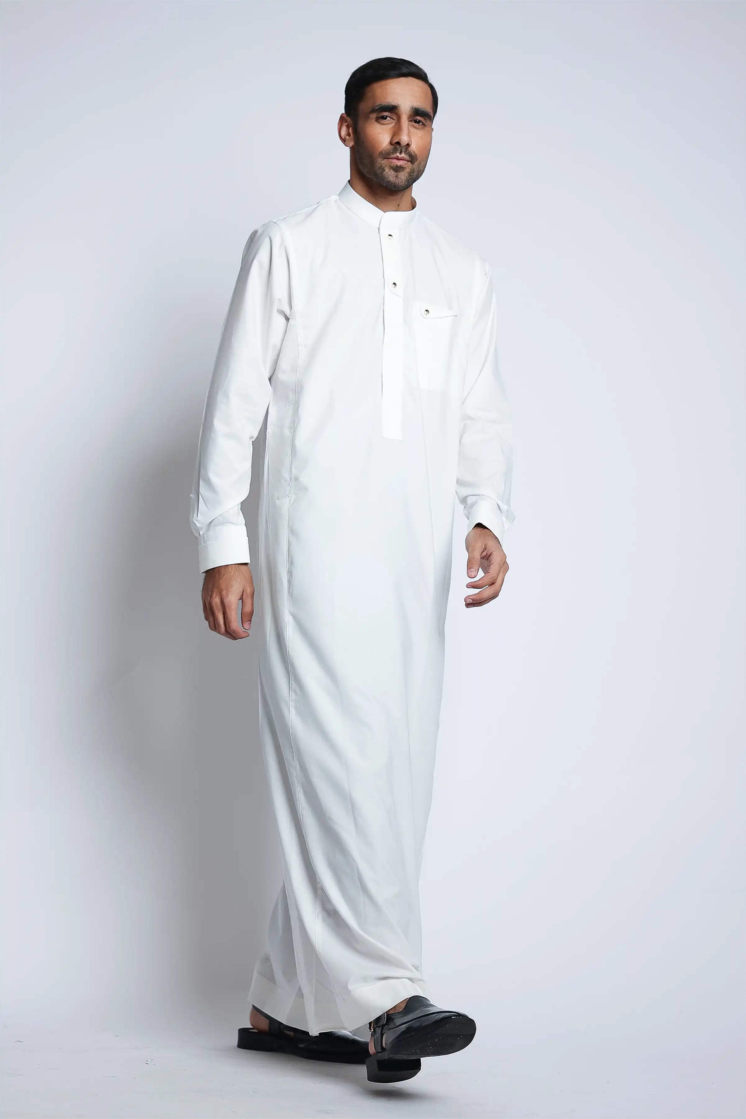 Premium J135 Cream Collar Thobe for Men - Traditional Emirati Long Dress with Elegant Design - Perfect for Eid, Weddings & Special Occasions