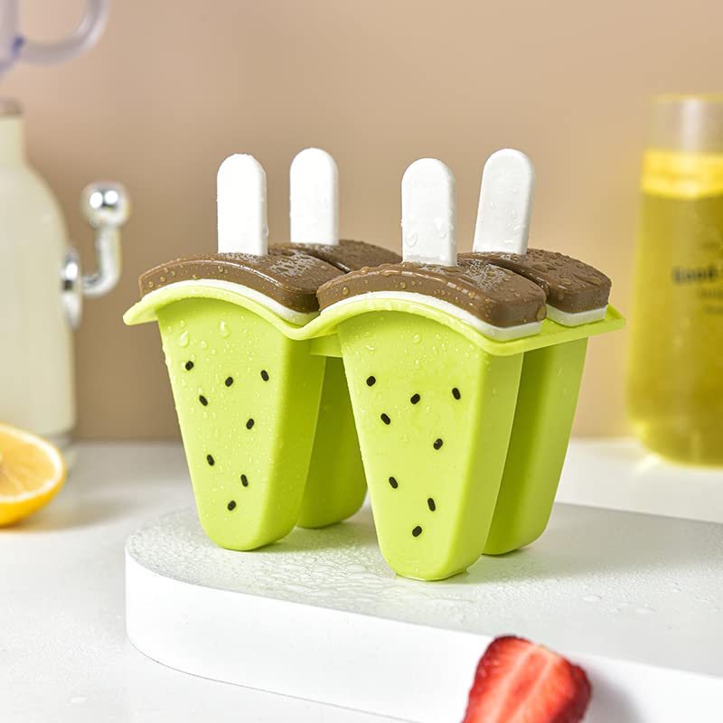 Watermelon Freeze Pops 4-Cavity Mold Set - Reusable Ice Cream & Popsicle Maker with Sticks - Easy Release Homemade Frozen Treats for Kids (Yellow) | Perfect for Summer Parties, Snacks & Family Fun