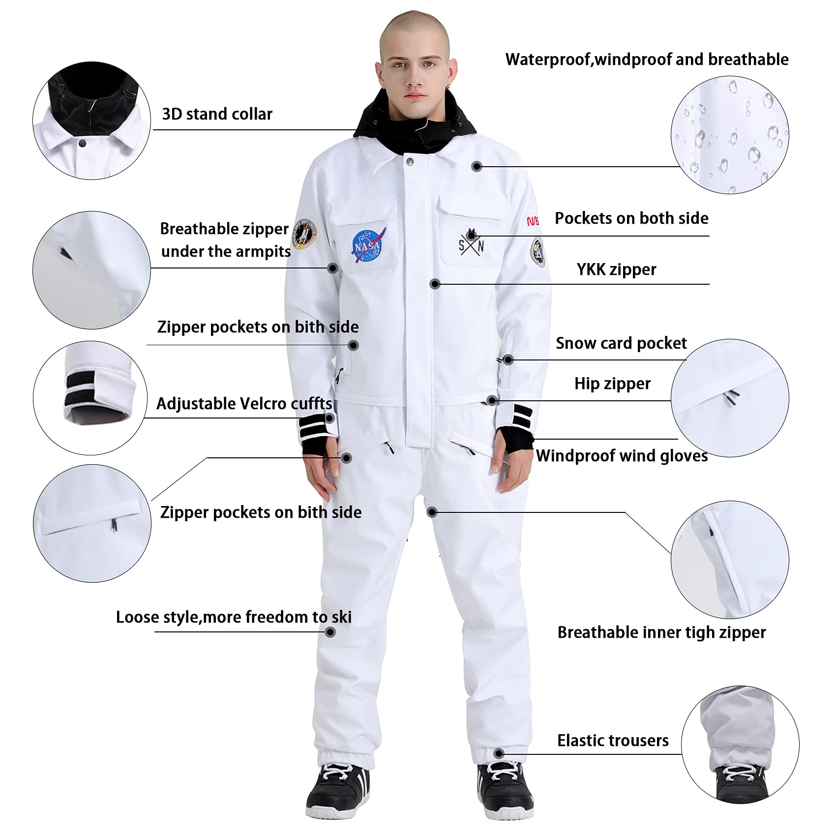 GSOU SNOW Waterproof Windproof Insulated Ski Suit for Men & Women - One Piece Snowsuit for Skiing, Snowboarding & Winter Sports | Warm & Comfortable for Snowy Adventures