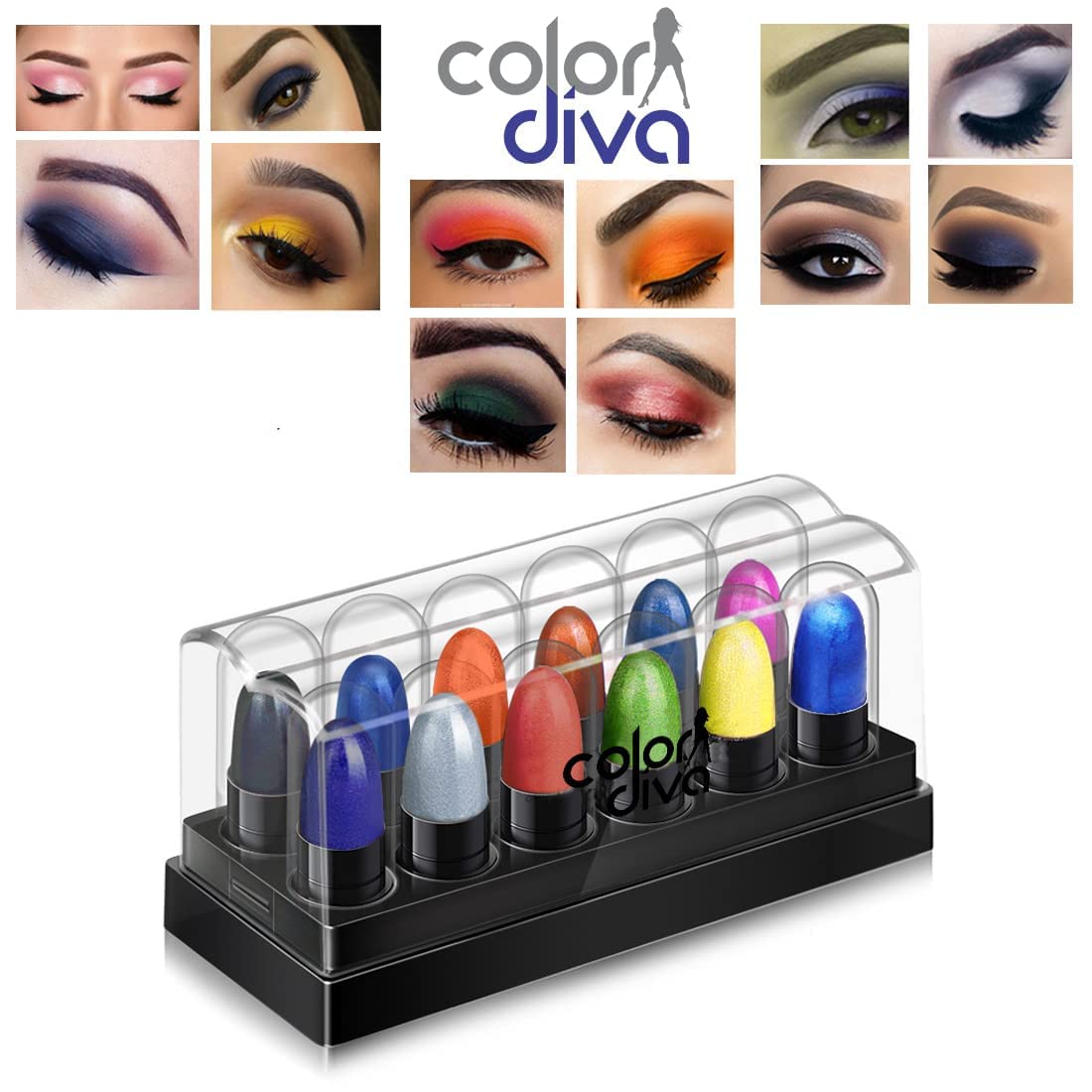Trendy 12-Color Eyeshadow Palette & Mini Lipstick Set - Complete Eye & Lip Makeup Kit with Lip Crayon for Party & Everyday Wear | 24-Piece Multicolor Cosmetic Collection (CDLPSK110-CDEYSHDW104) | Perfect for Date Night, Girls' Night Out & Special Occasions