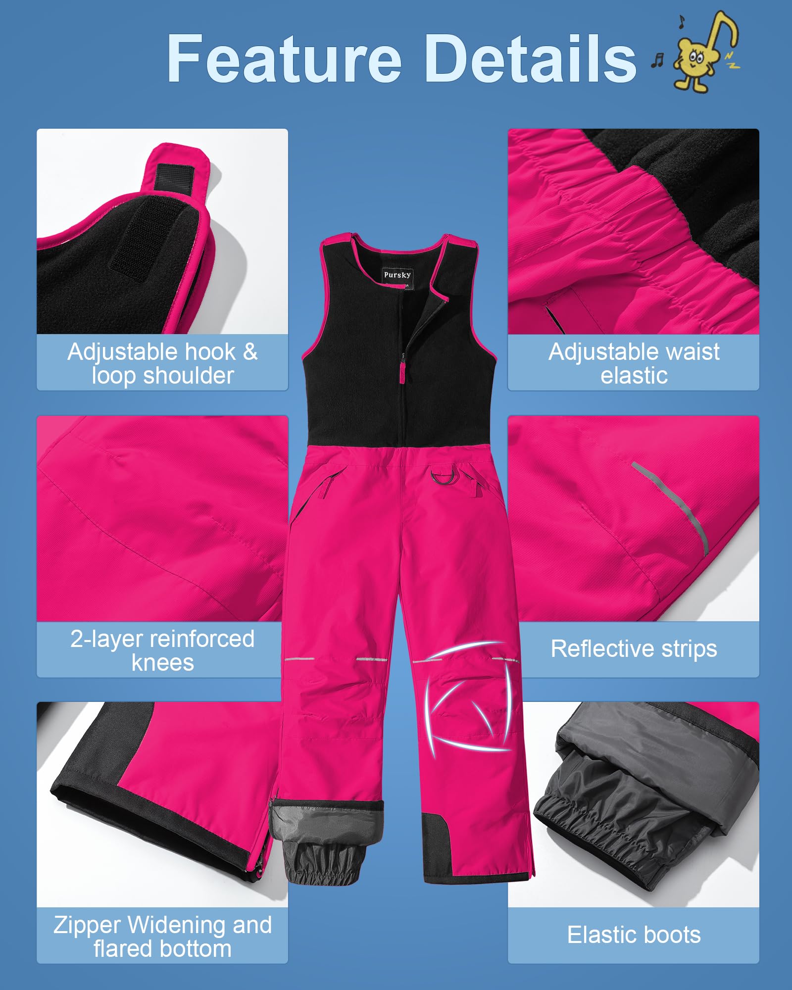 Pursky Kids Snow Pants for Girls - Insulated Waterproof Winter Ski Bibs, Fleece-Lined Snowboarding Overalls for Cold Weather - Perfect for Skiing, Snowboarding & Outdoor Winter Play