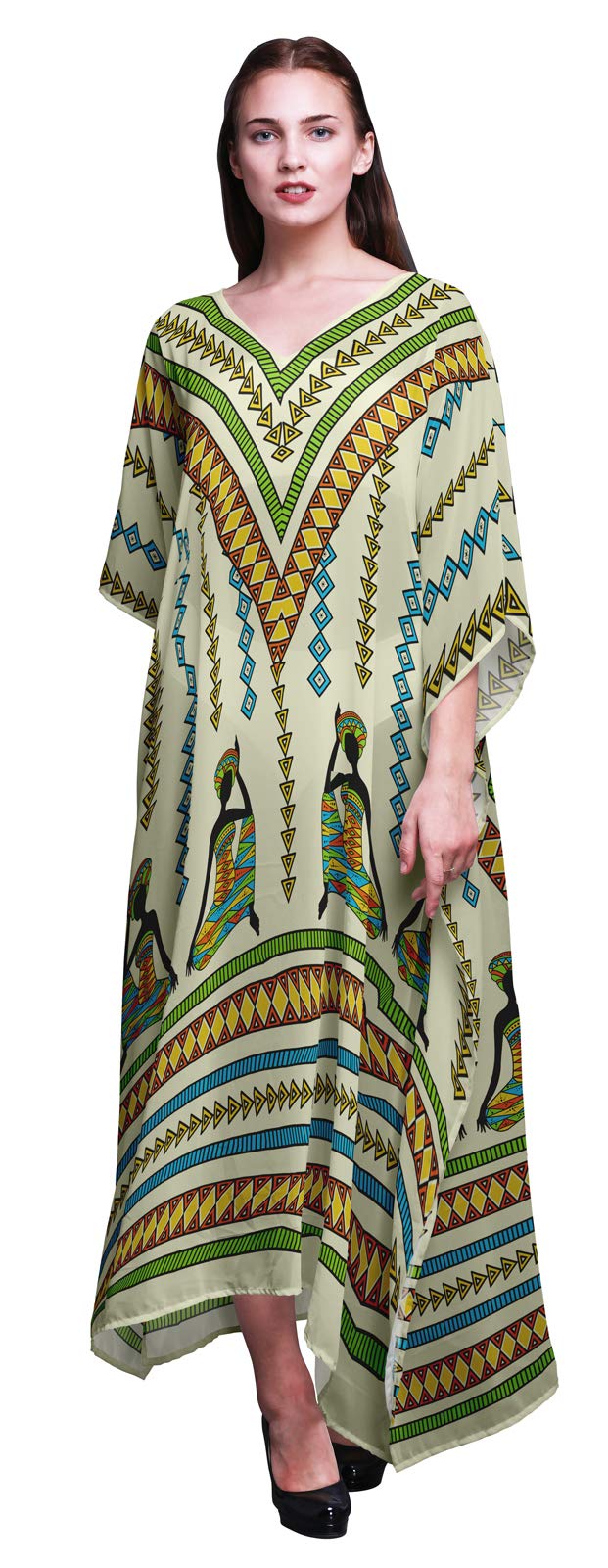 Plus Size Women's Kaftan Dresses - Flowy Summer Beach Cover Up, Boho Kimono Maxi Dress for Lounge, Pool, Vacation & Outdoor Wear