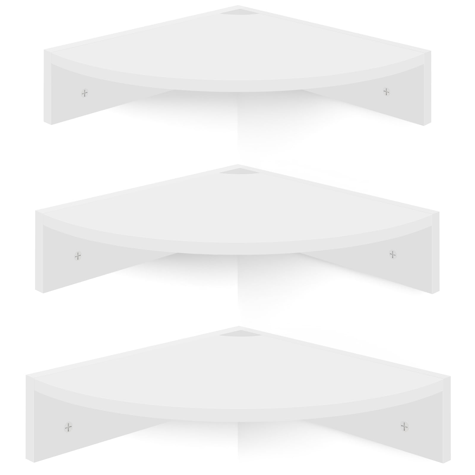 Homode Floating Corner Shelves Set of 3 - 12 Inch Deep White Wooden Wall Mounted Corner Shelves with Wire Hole - Perfect for Living Room, Kitchen, Bedroom Decor & Storage - Ideal for Displaying Plants, Books, Photos and Home Decor Items
