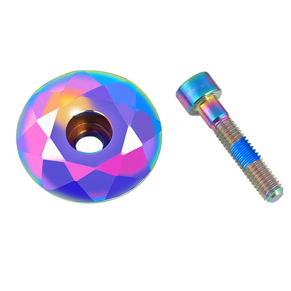 Thinvik 1 1/8 inch Bicycle Headset Top Cap with Bolts - Rainbow Color Aluminum Alloy MTB Stem Cover for Mountain, Road, XC & FR Bikes | Durable Bike Accessory for Cycling Enthusiasts & Commuters