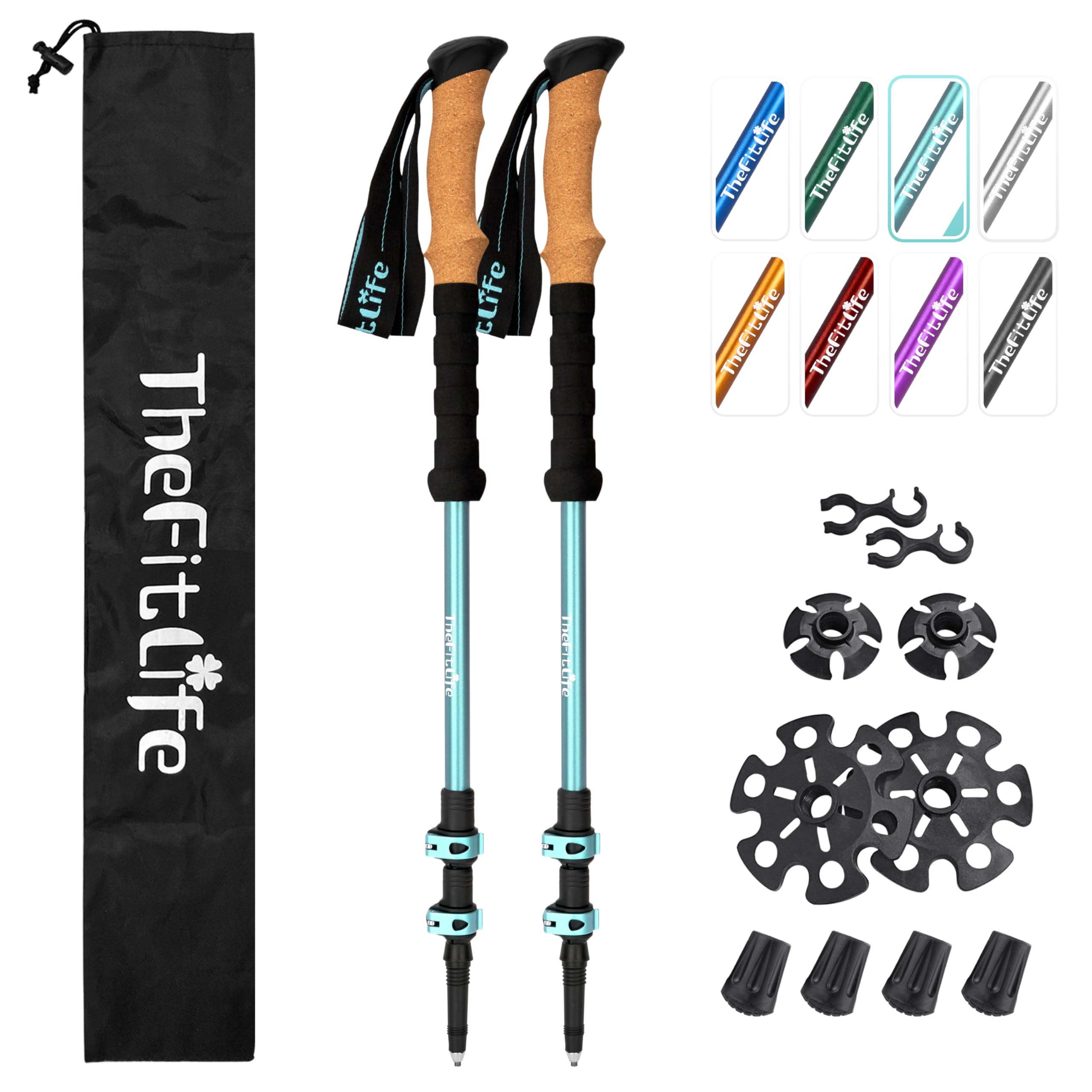 TheFitLife Trekking Poles - Lightweight 7075 Aluminum Hiking Sticks with Cork Grips, Adjustable Telescopic Design, Metal Flip Lock for Men & Women - Perfect for Hiking, Walking, Camping & Backpacking - Ideal for Mountain Trails, Long-Distance Hikes, and Outdoor Adventures