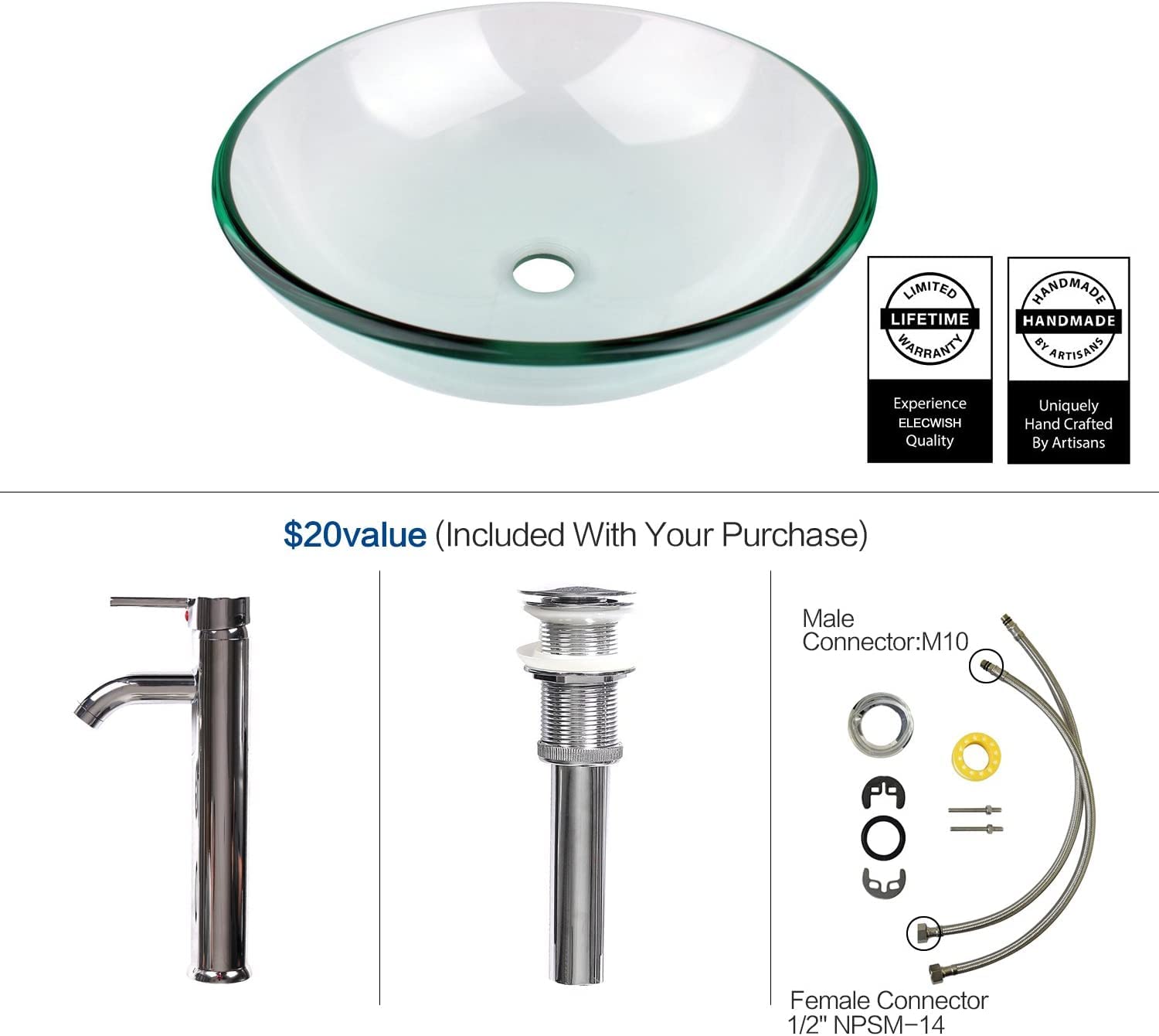 ARTETHYS 24 Inch Traditional Bathroom Vanity Set with Tempered Glass Vessel Sink, MDF Cabinet & Faucet - Complete Bathroom Sink Combo with Pop-up Drain for Modern Home Decor | Perfect for Small Bathrooms, Powder Rooms & Guest Suites