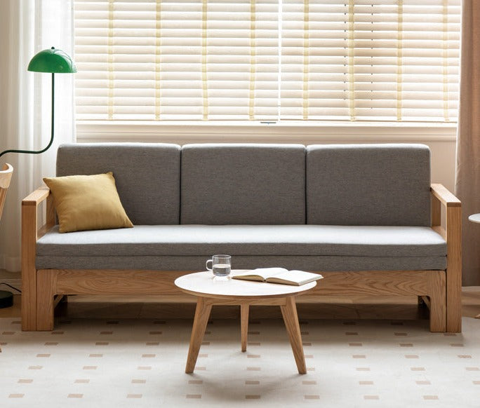 Oak Solid Wood Folding Storage Sofa Bed - Convertible Guest Bed & Space-Saving Furniture for Small Apartments, Living Rooms & Dorm Rooms
