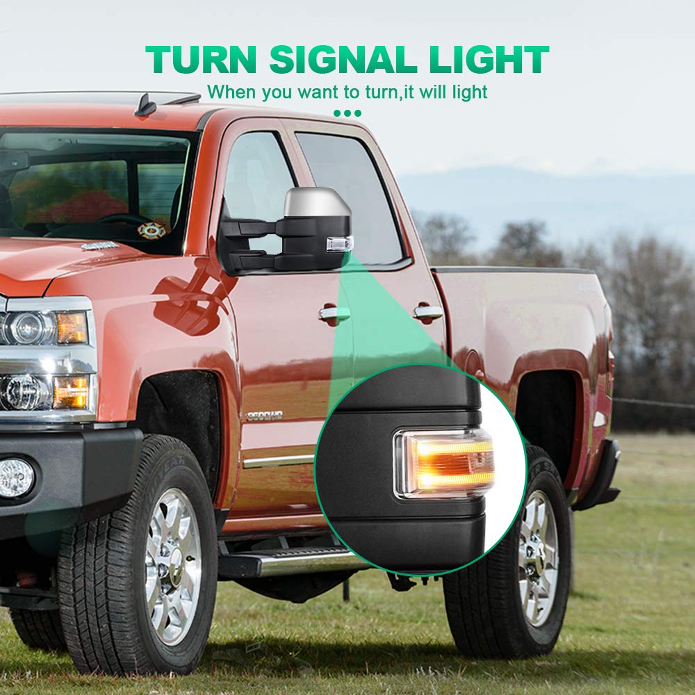AUTOMUTO Power-Adjustable Towing Mirrors for Ford F150 (2015-2017) - Chrome Heated Mirrors with Turn Signal & Puddle Light - LH Driver & RH Passenger Side - Includes Converter Plug - Perfect for Towing Trailers, Campers & Heavy Loads