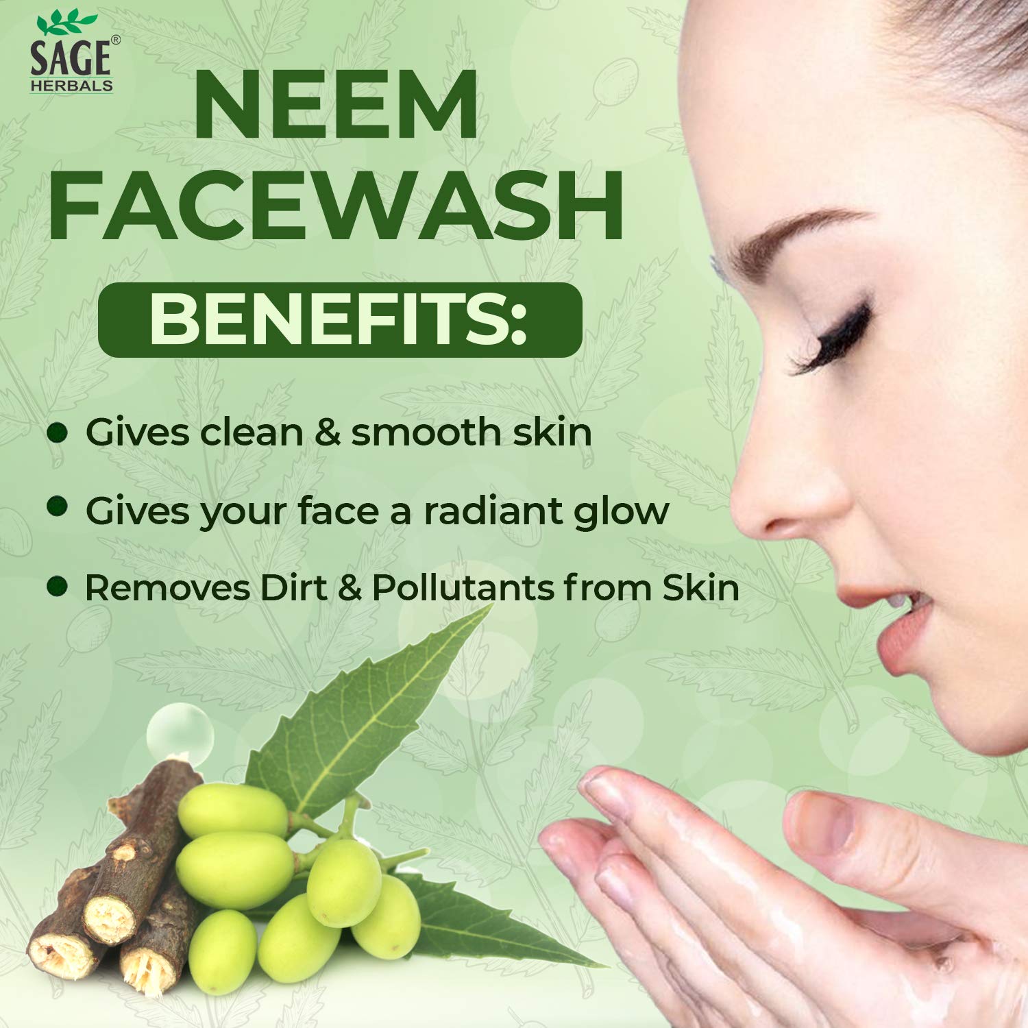 Sage Herbals Moisturizing Neem Face Wash for Acne & Oily Skin - 110gm | Natural Cleanser for Daily Skincare Routine & Glowing Complexion