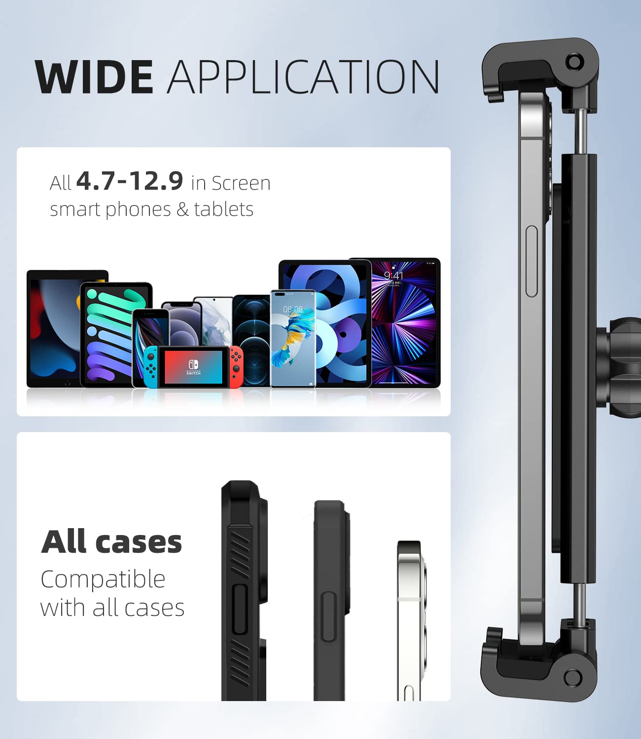 Adjustable Tablet Stand Holder for Desk - Universal Phone & iPad Stand with Thick Case Support (4.7-12.9