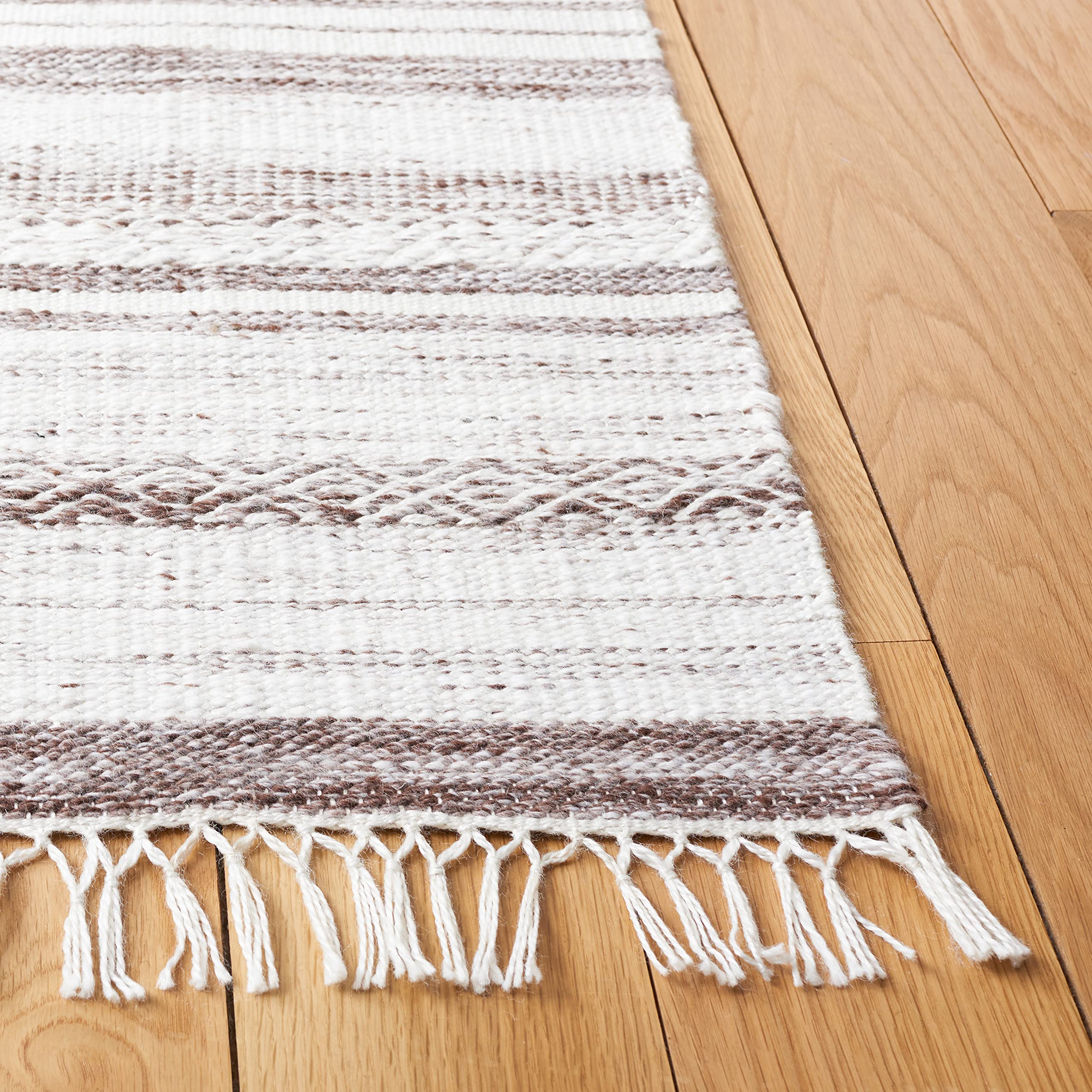 SAFAVIEH Striped Kilim Collection 7' Square Brown/Ivory STK108T Flatweave Area Rug for Living Room, Dining Room & Bedroom | Boho Chic Home Decor, Perfect for Cozy Spaces & Modern Interiors