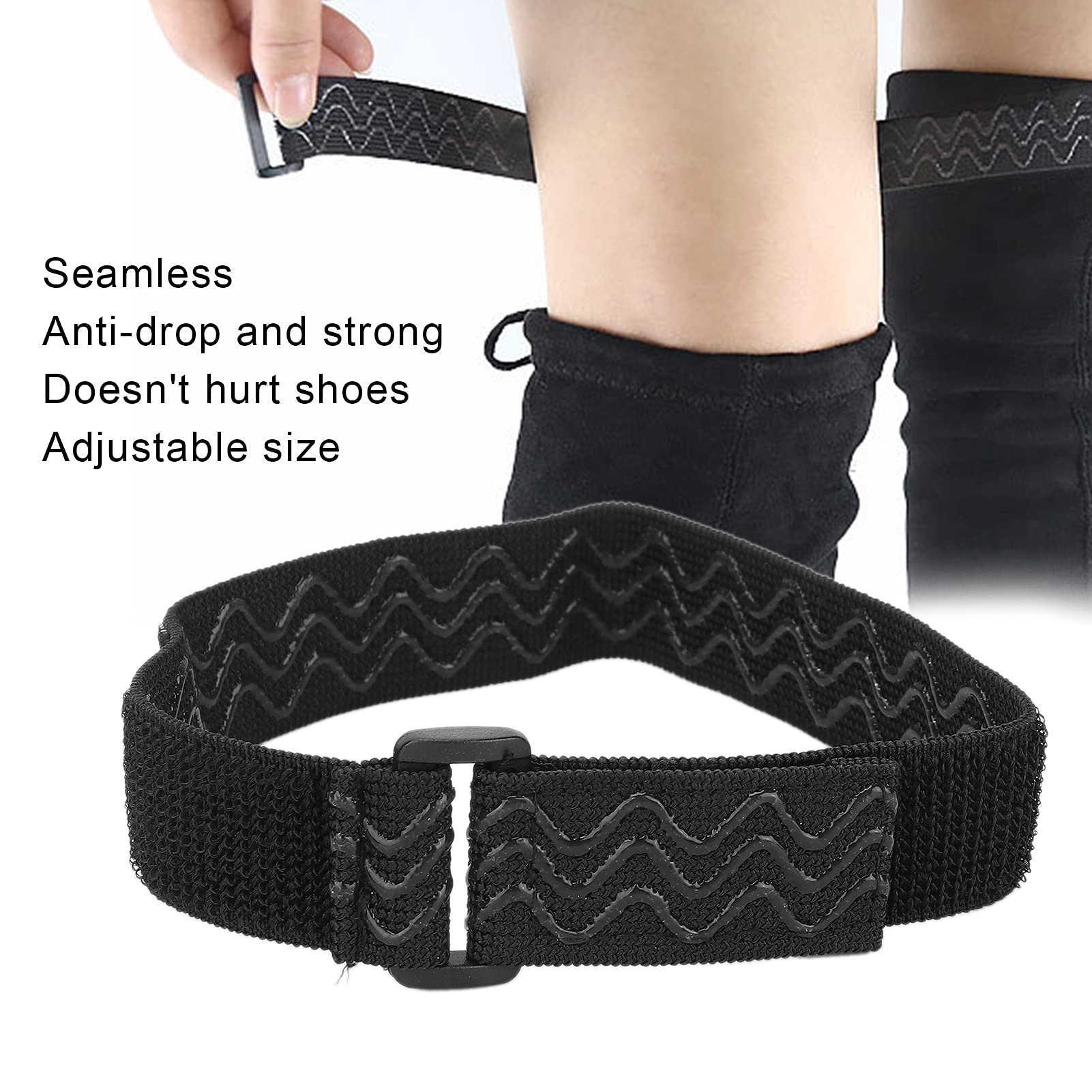 2 Pairs Adjustable Anti-Slip Knee Boot Straps for Women - Elastic Boot Bands with 4 Adhesive Tapes - Perfect for Riding Boots, Winter Boots & Fashion Boots
