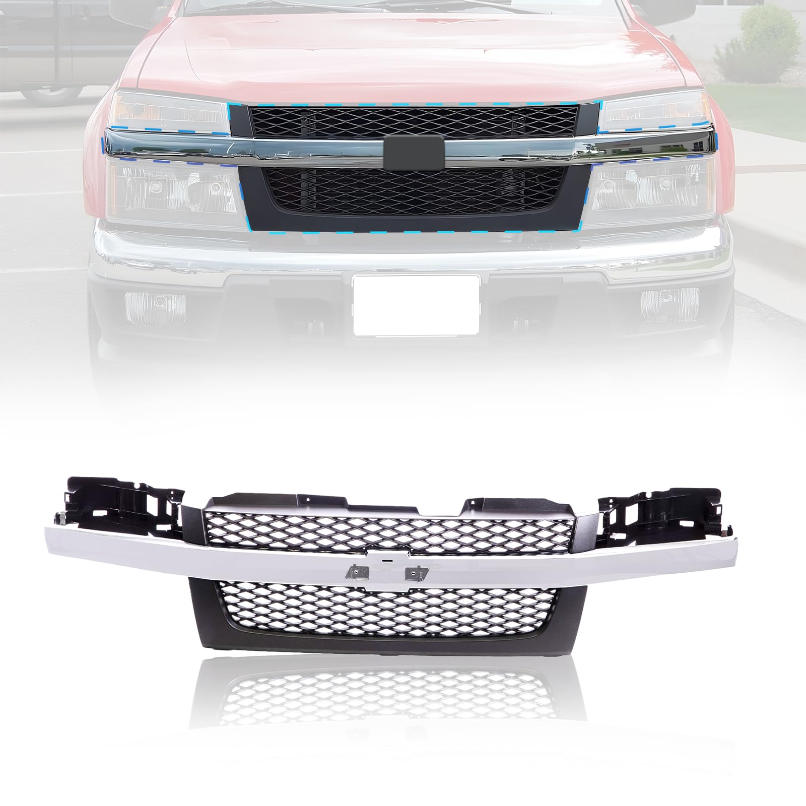 Dark Gray Front Grille with Chrome Center Bar for 2004-2012 Chevy Colorado | GM1200518 | CarPartsDepot | Upgrade Your Truck's Style & Protection