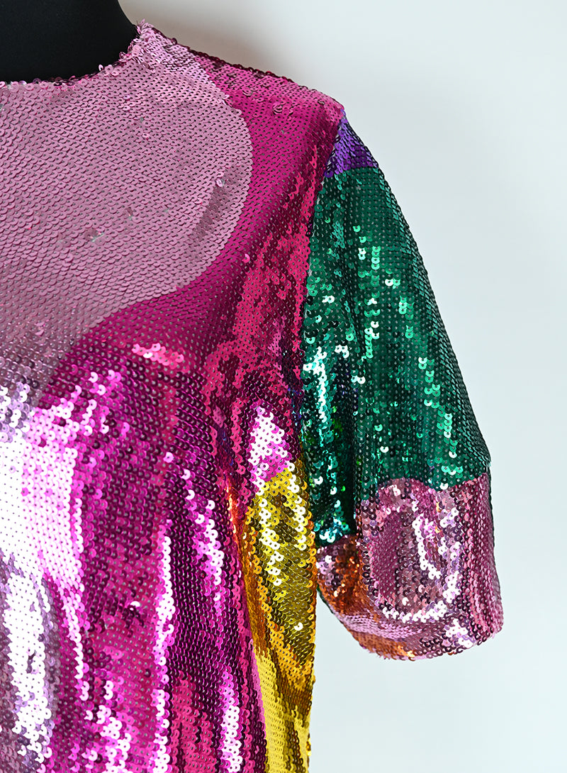 Mira Mikati Multicolor Sequin Long Dress Size 40 - Elegant Evening Gown for Parties, Weddings & Special Occasions