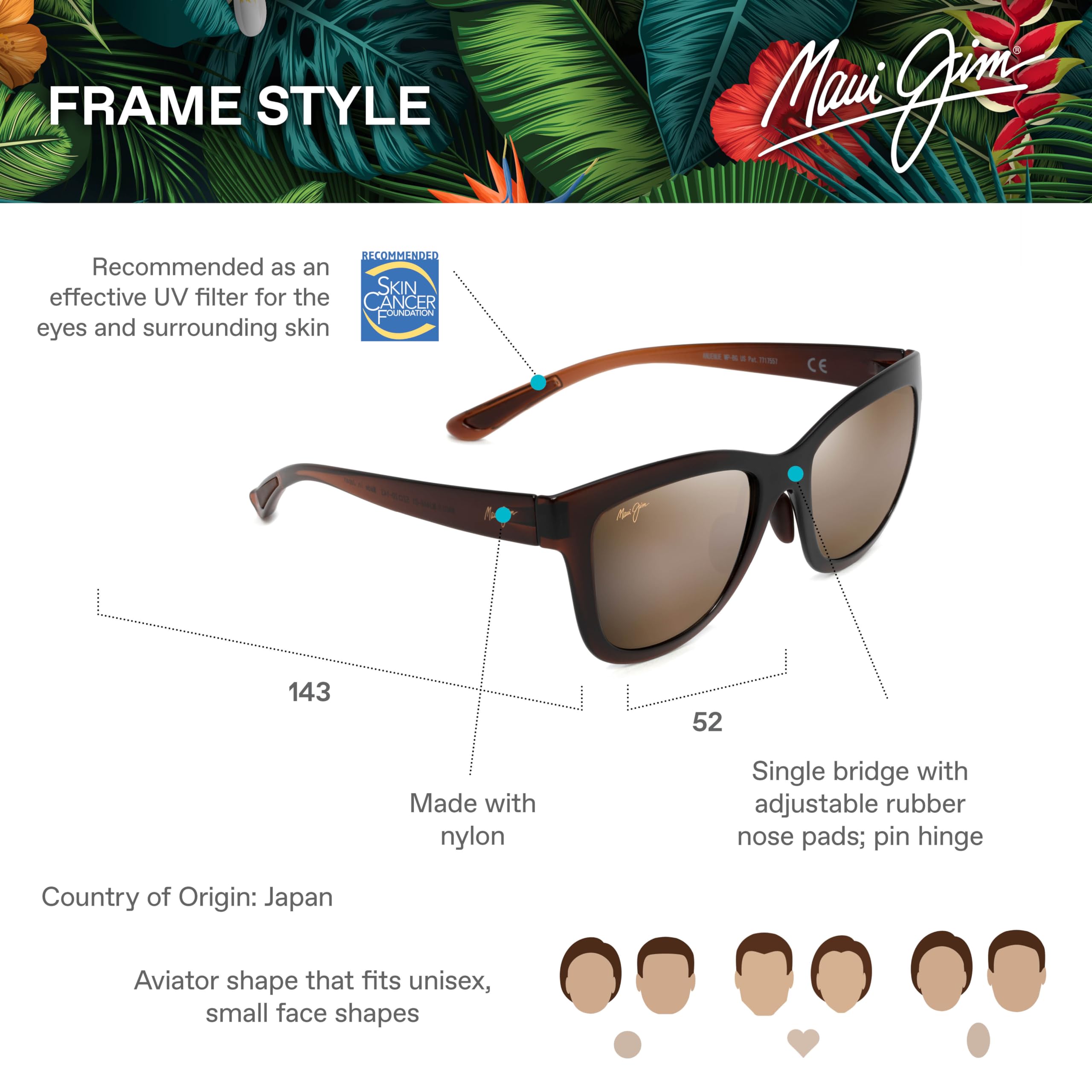 Maui Jim Anuenue Square Sunglasses for Women - Polarized UV Protection - Stylish & Comfortable for Outdoor, Beach & Driving